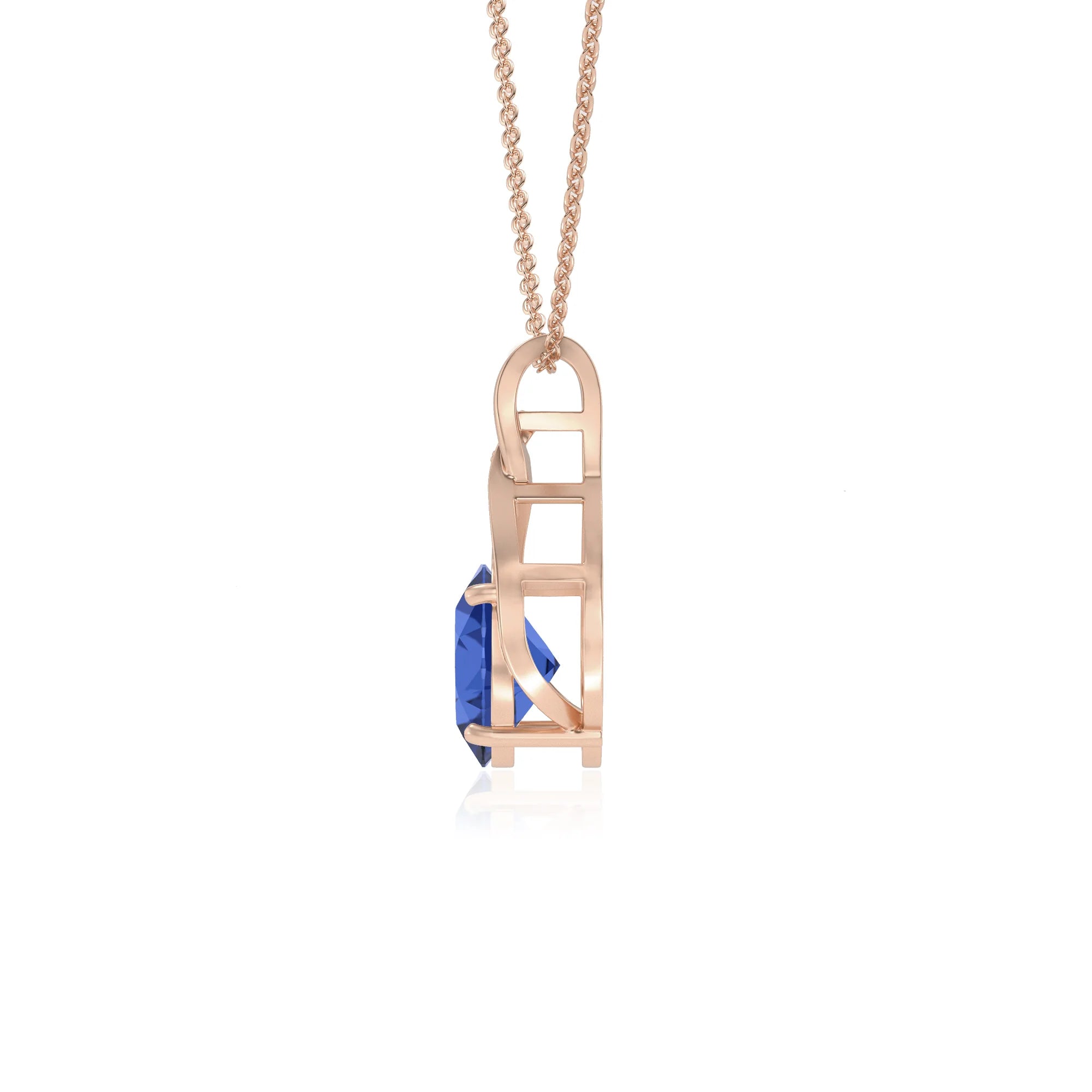 lab grown blue-sapphire oval solitaire necklaces in rose gold