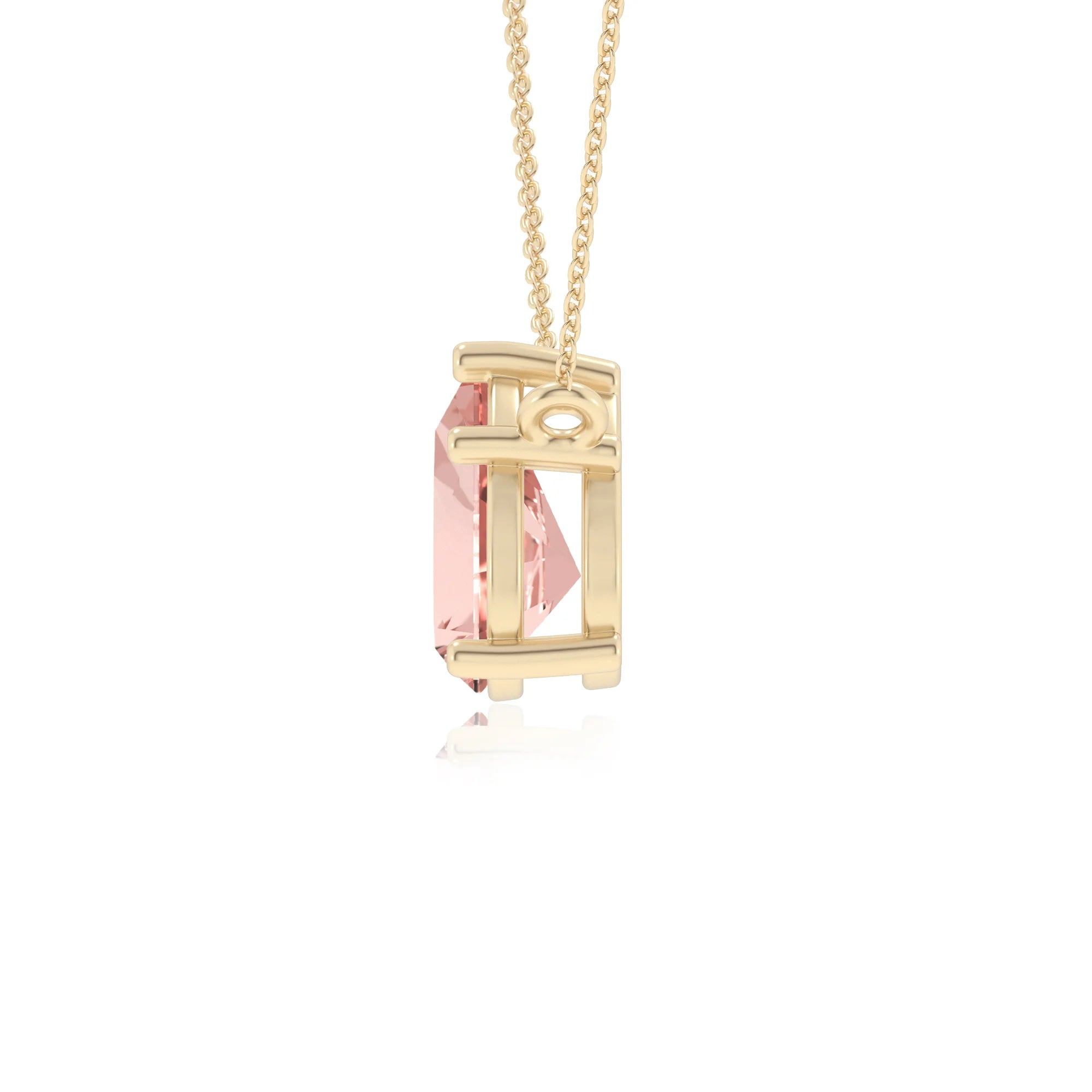 lab grown morganite pear solitaire necklaces in yellow gold