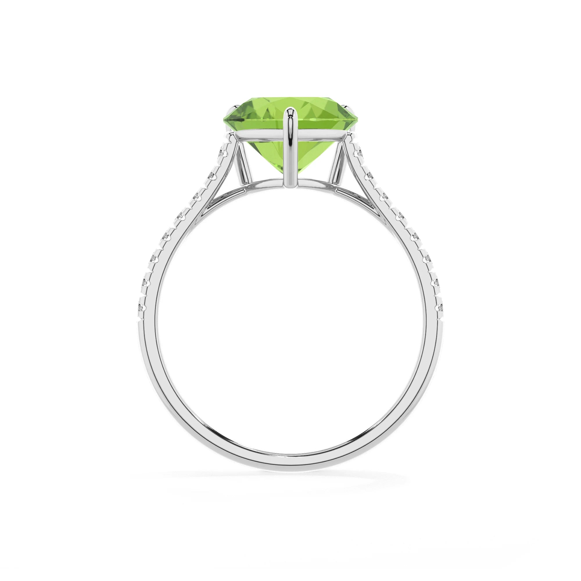 natural peridot heart half eternity solitaire engagement rings in white gold