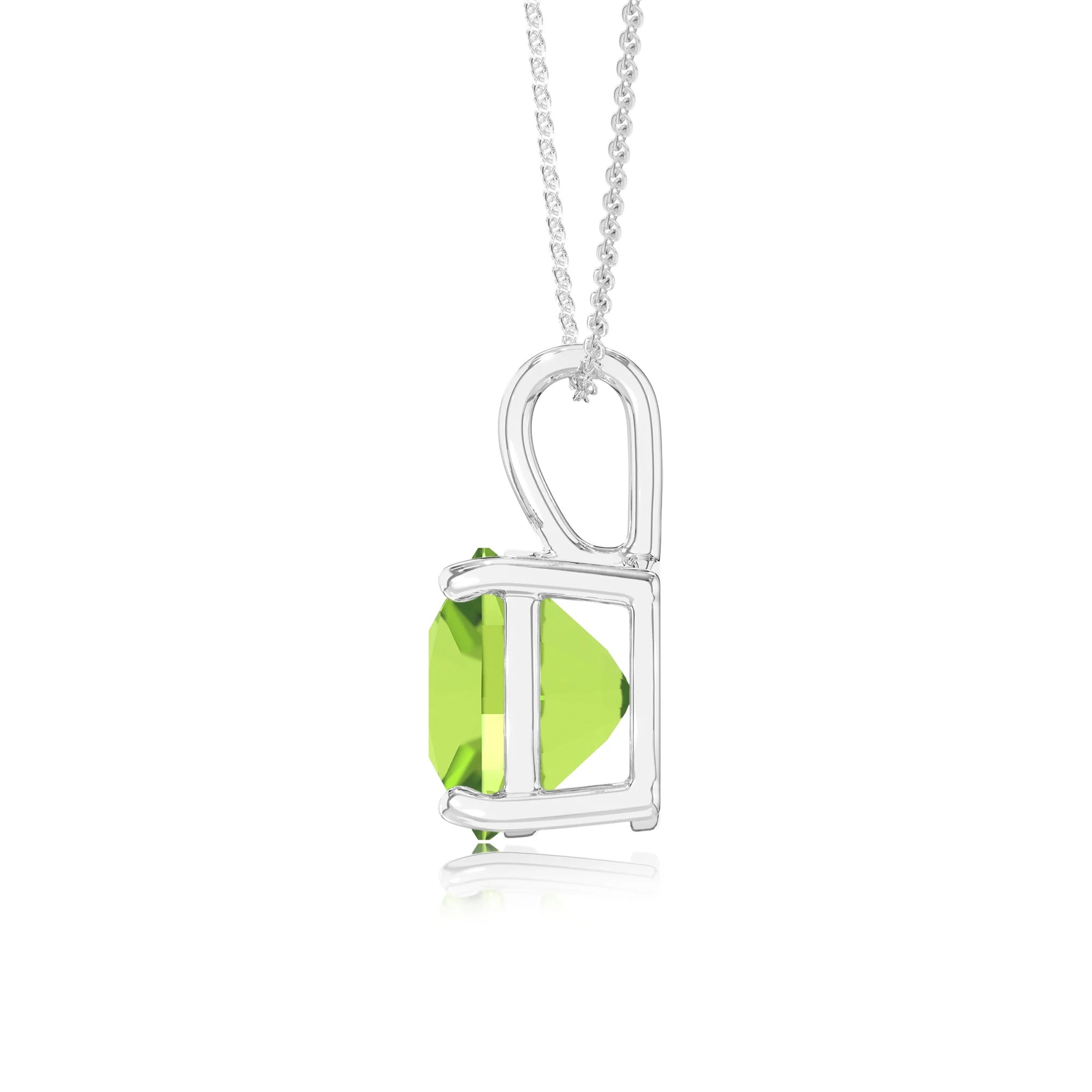 natural peridot cushion solitaire necklaces in platinum