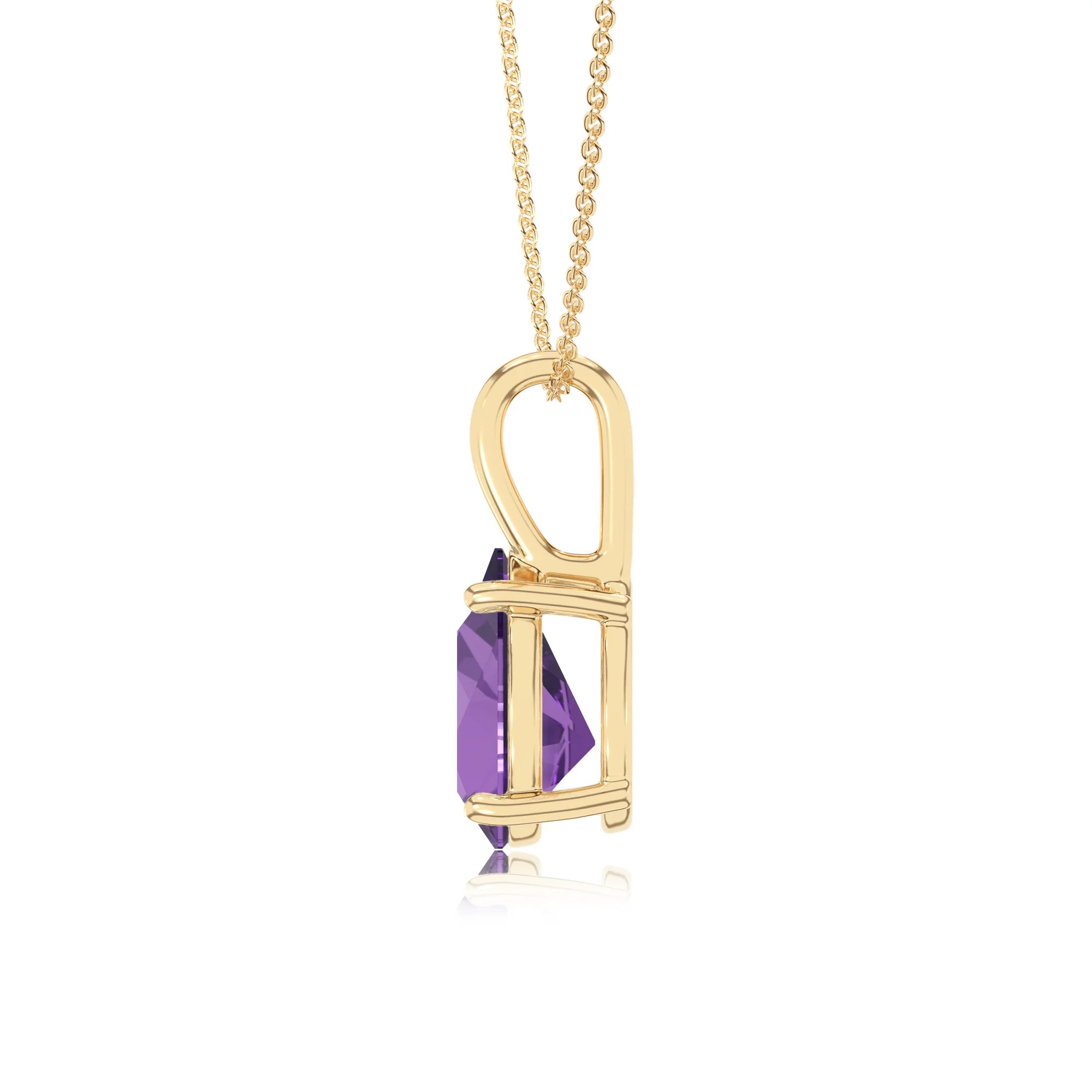 lab grown amethyst pear solitaire necklaces in yellow gold