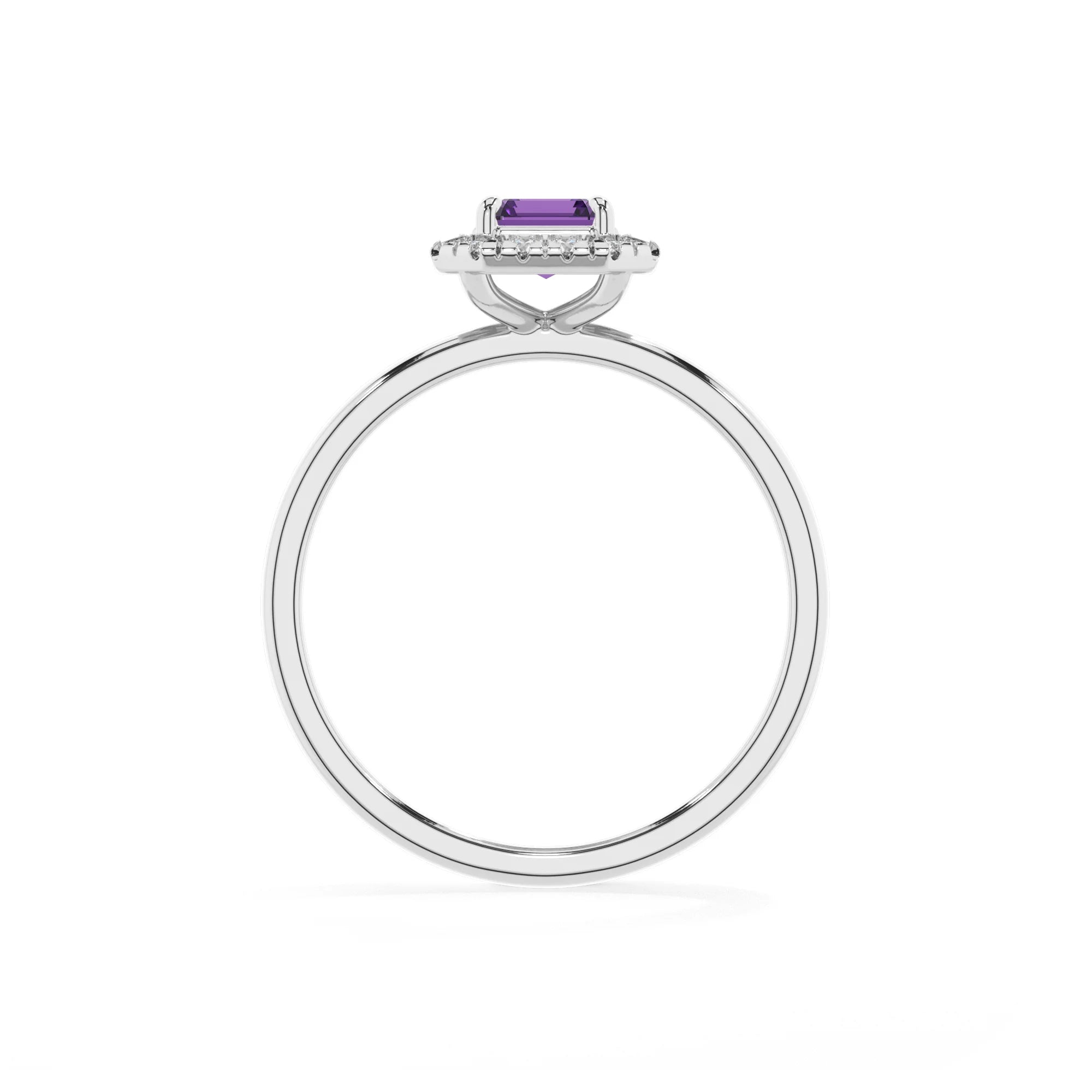 lab grown amethyst emerald cut solitaire rings in platinum