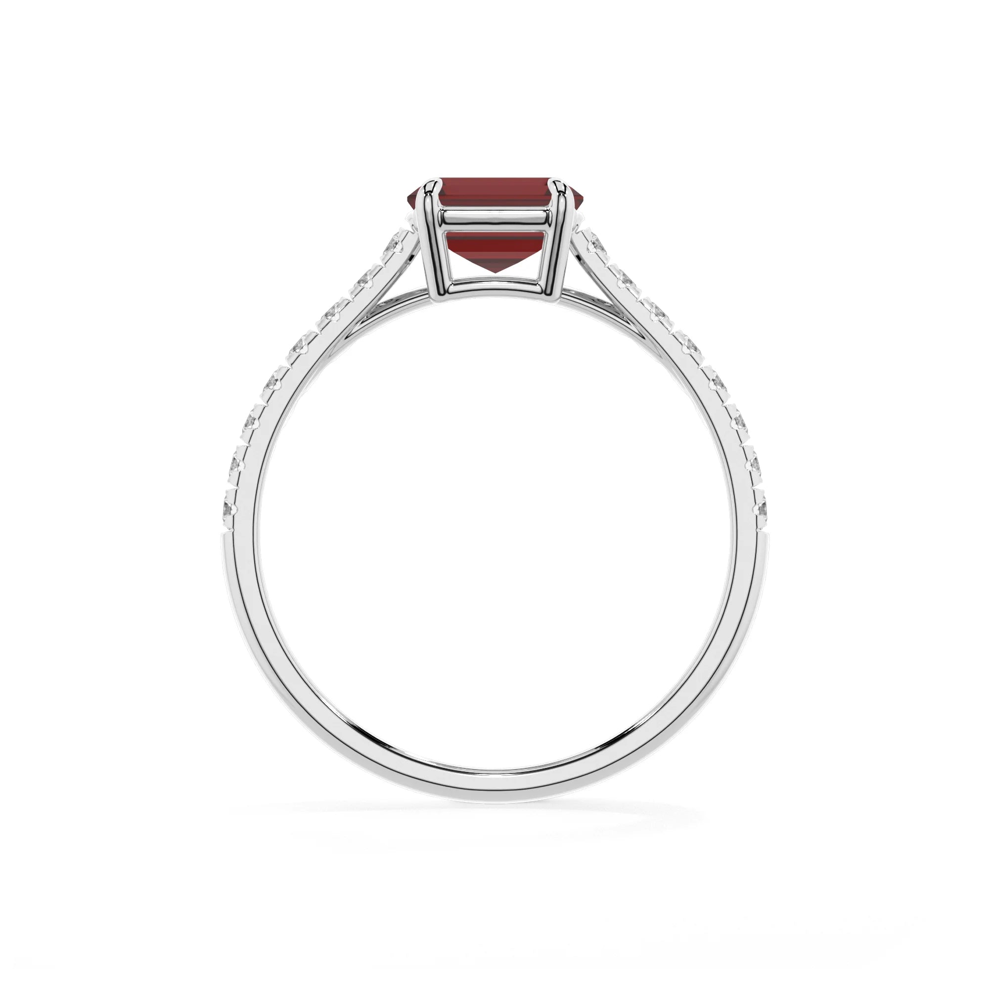 natural garnet emerald cut half eternity solitaire engagement rings in white gold