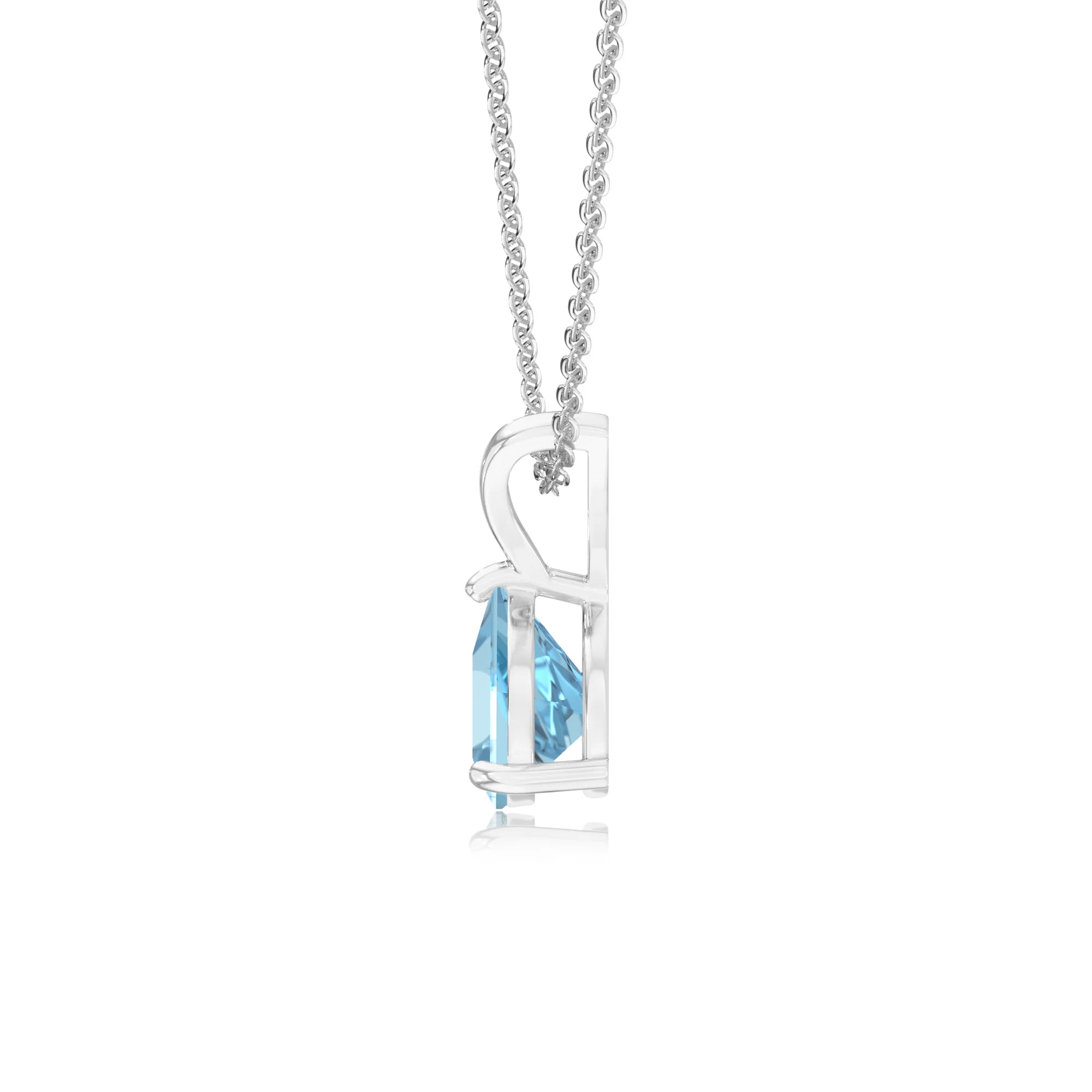 lab grown aquamarine trillion solitaire v-bale necklaces in white gold