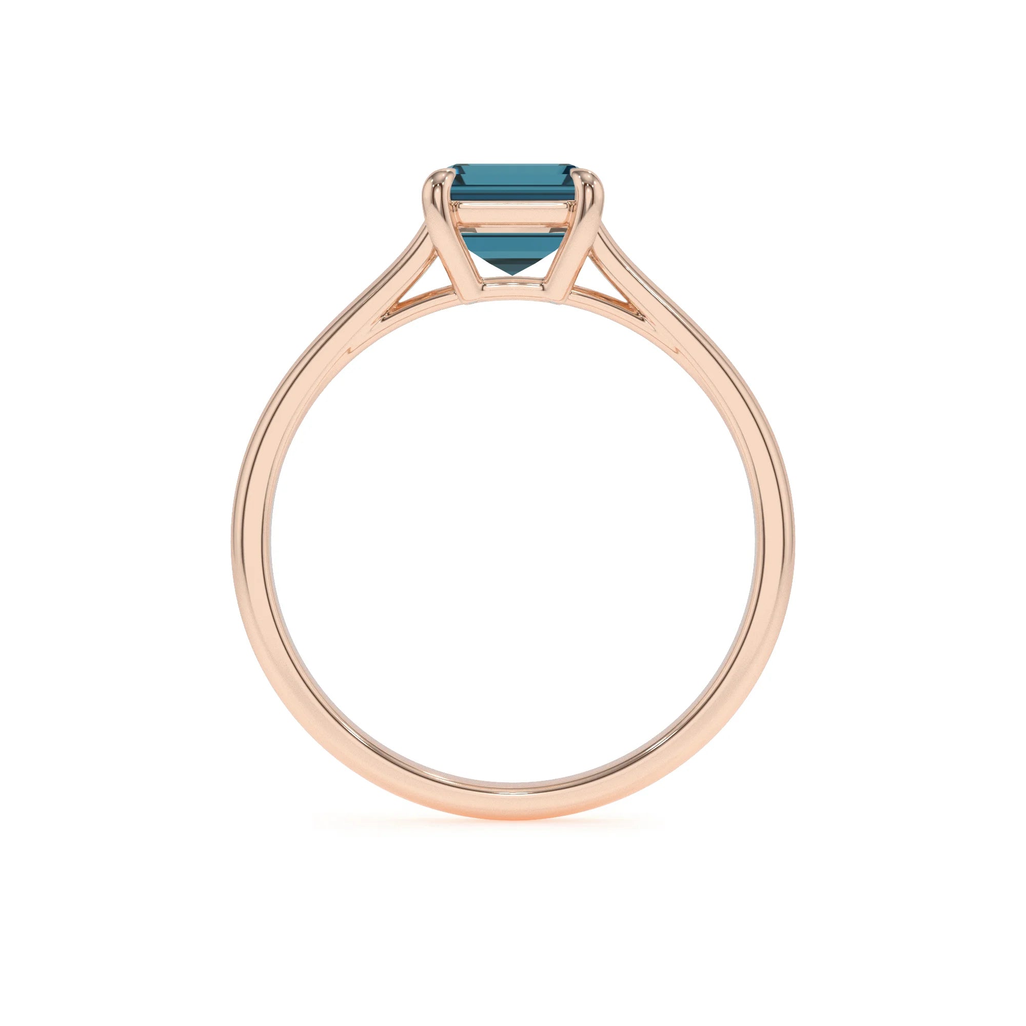 natural london-blue-topaz emerald cut solitaire rings in rose gold