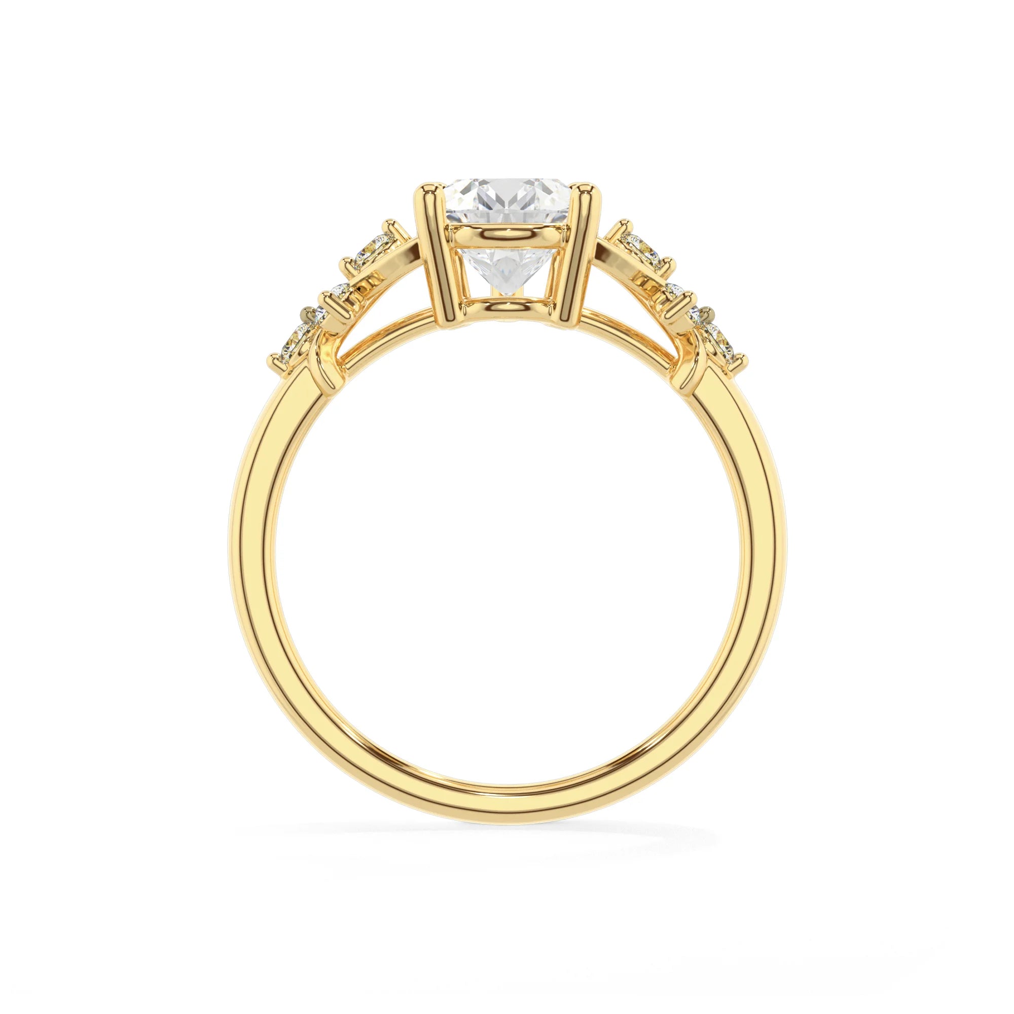 lab grown moissanite pear solitaire rings in yellow gold