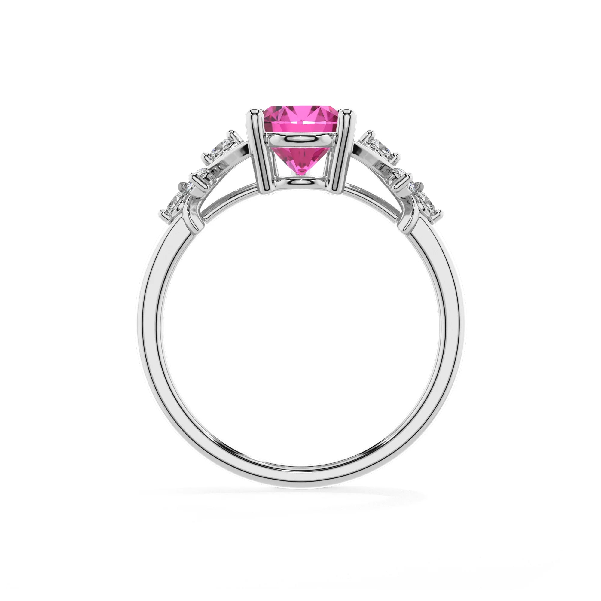 lab grown pink-sapphire pear solitaire rings in sterling silver