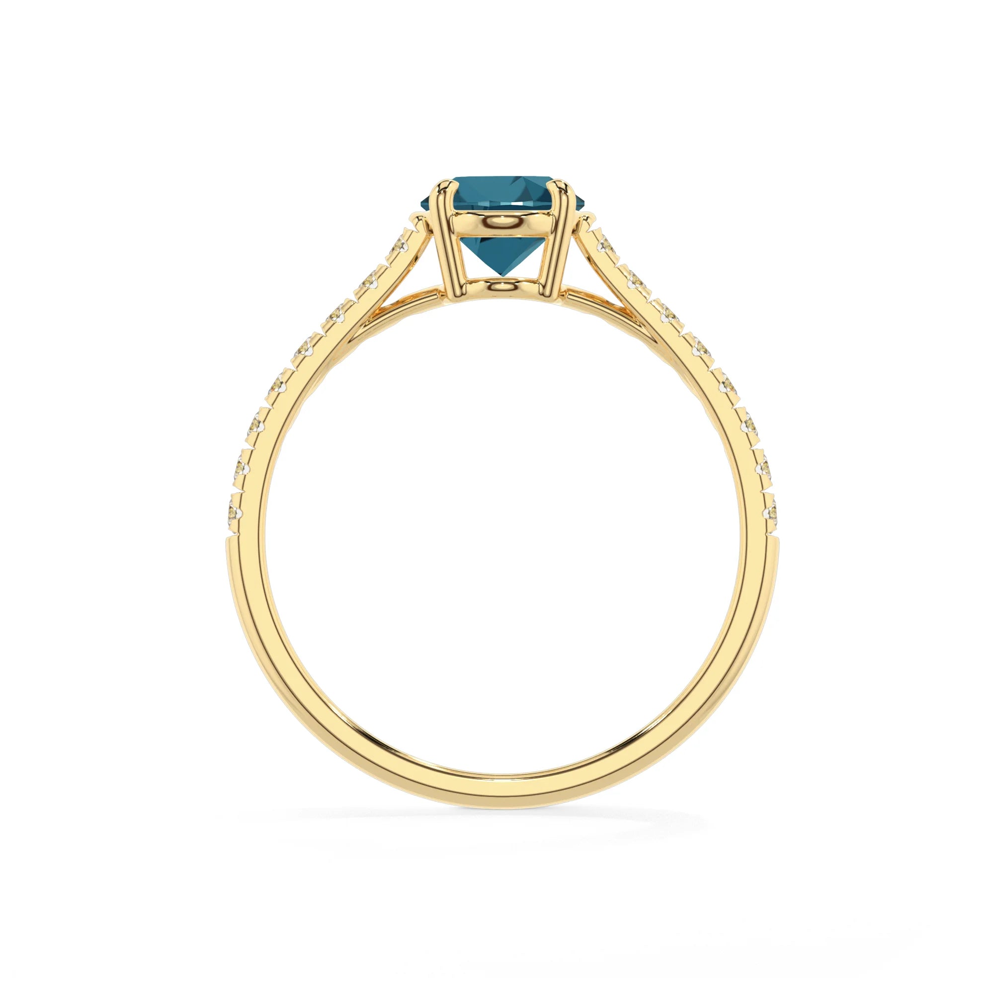 natural london-blue-topaz oval half eternity solitaire engagement rings in yellow gold