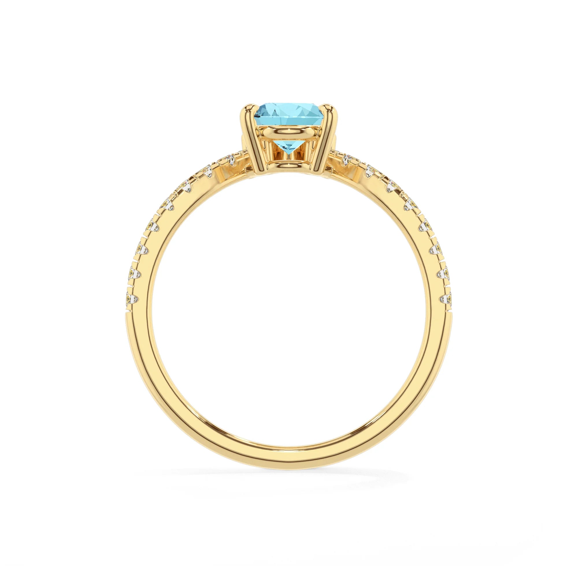 lab grown aquamarine pear solitaire rings in yellow gold