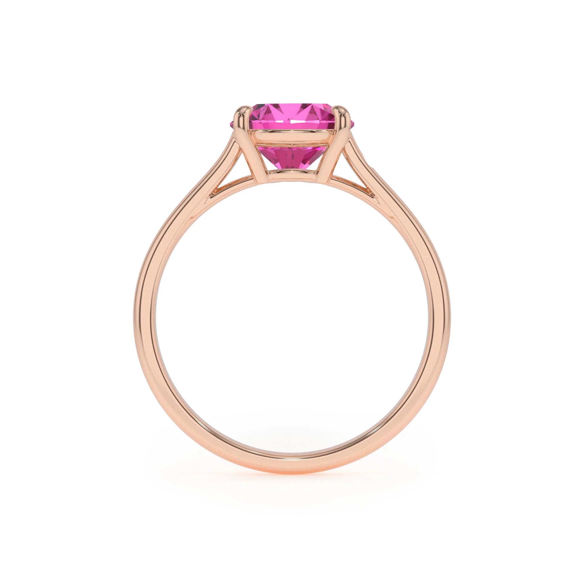 lab grown pink-sapphire cushion solitaire rings in rose gold