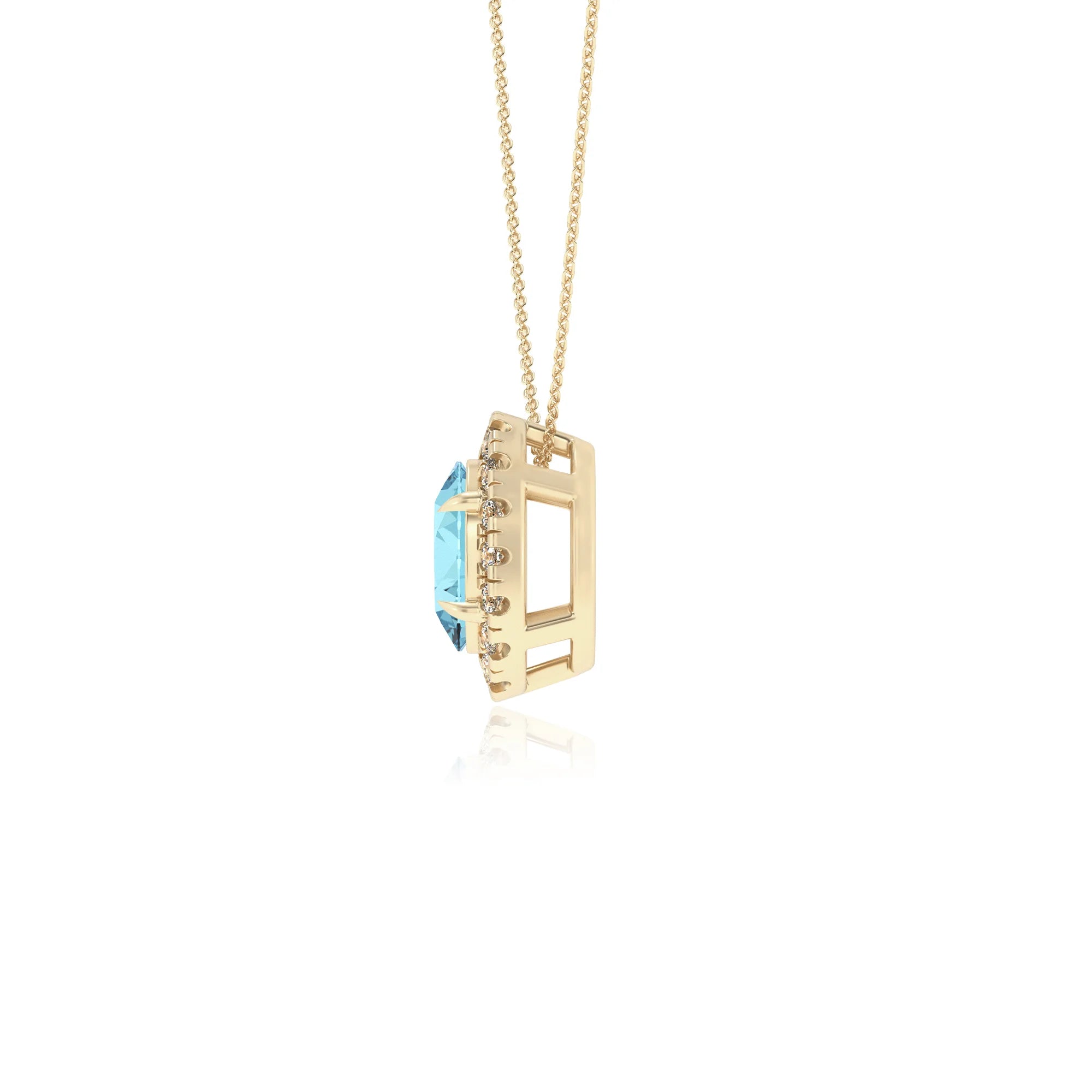 lab grown aquamarine oval solitaire necklaces in yellow gold