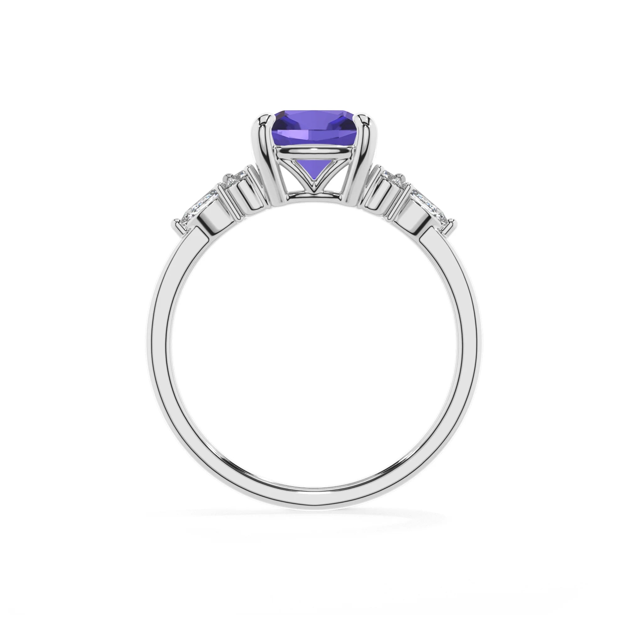 lab grown tanzanite cushion solitaire rings in white gold