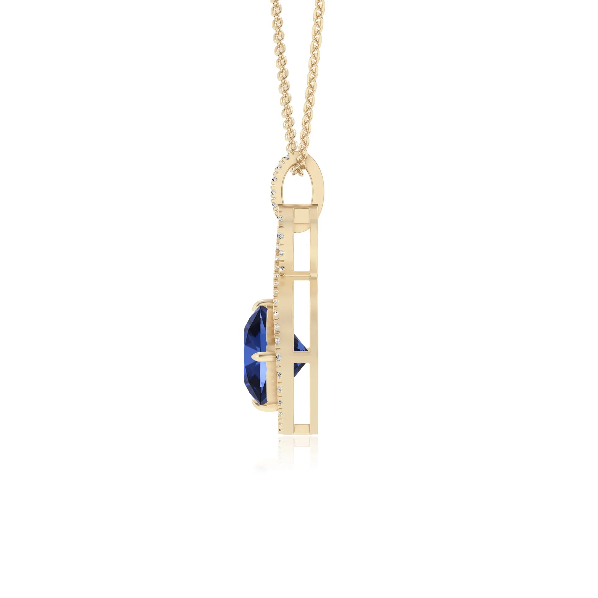 lab grown blue-sapphire cushion infinity necklaces in yellow gold