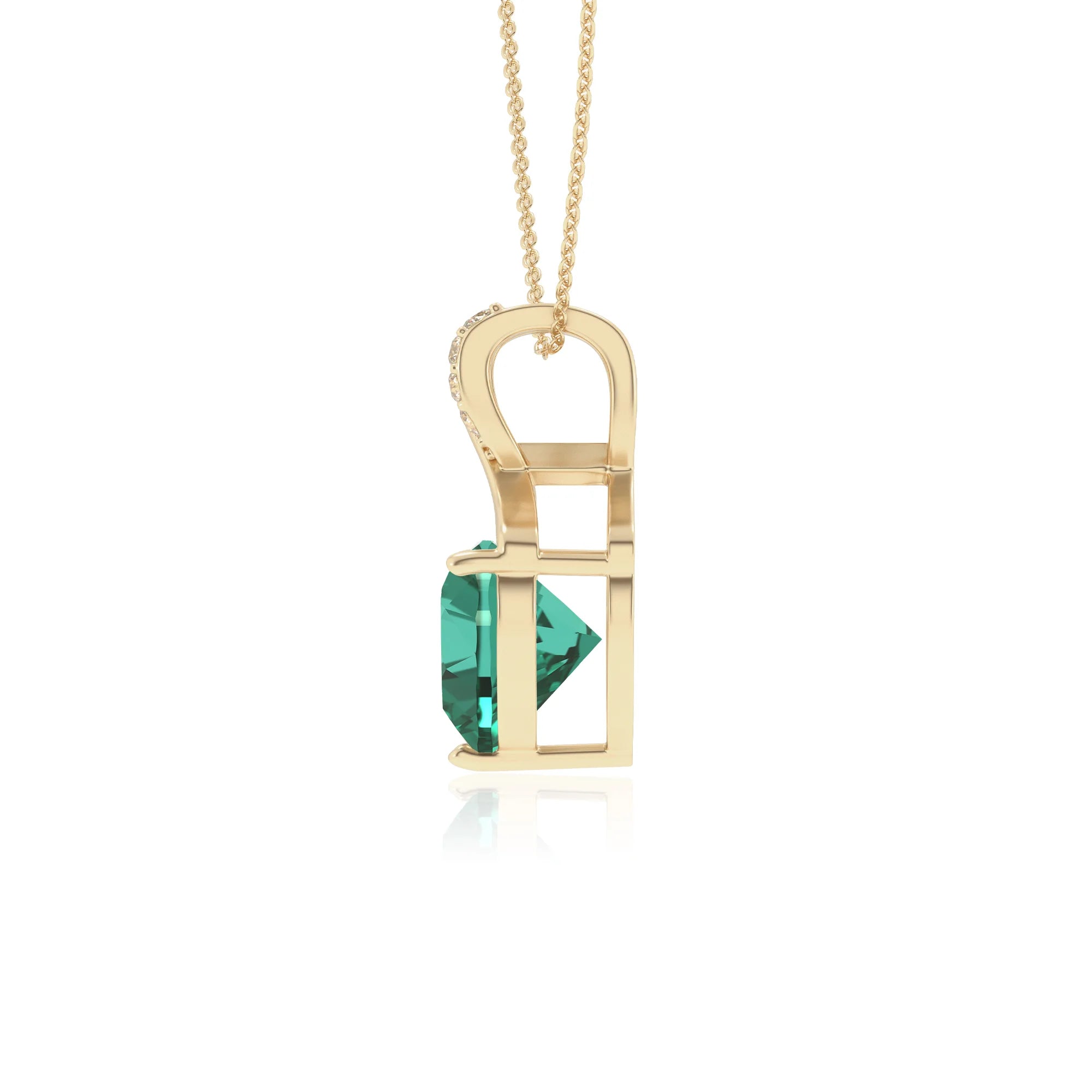 lab grown emerald heart solitaire necklaces in yellow gold