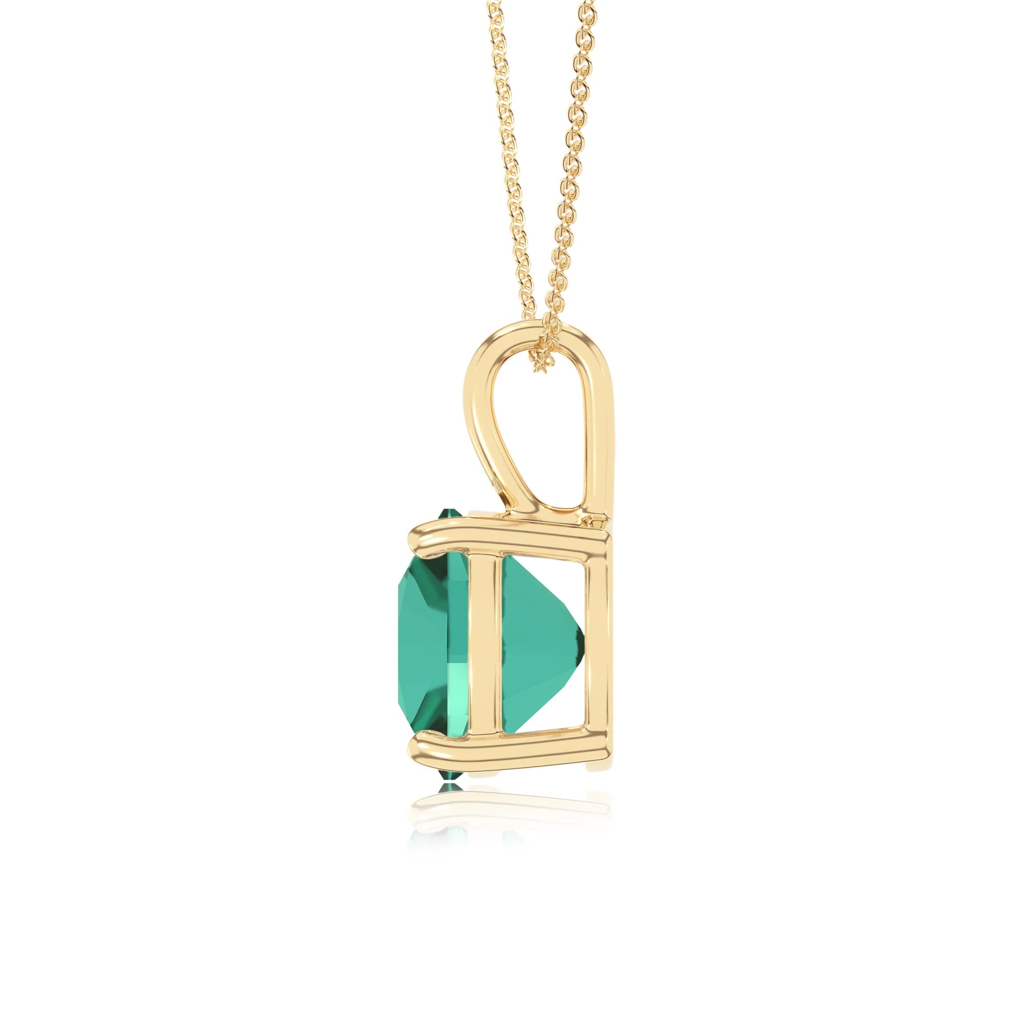 lab grown emerald cushion solitaire necklaces in yellow gold