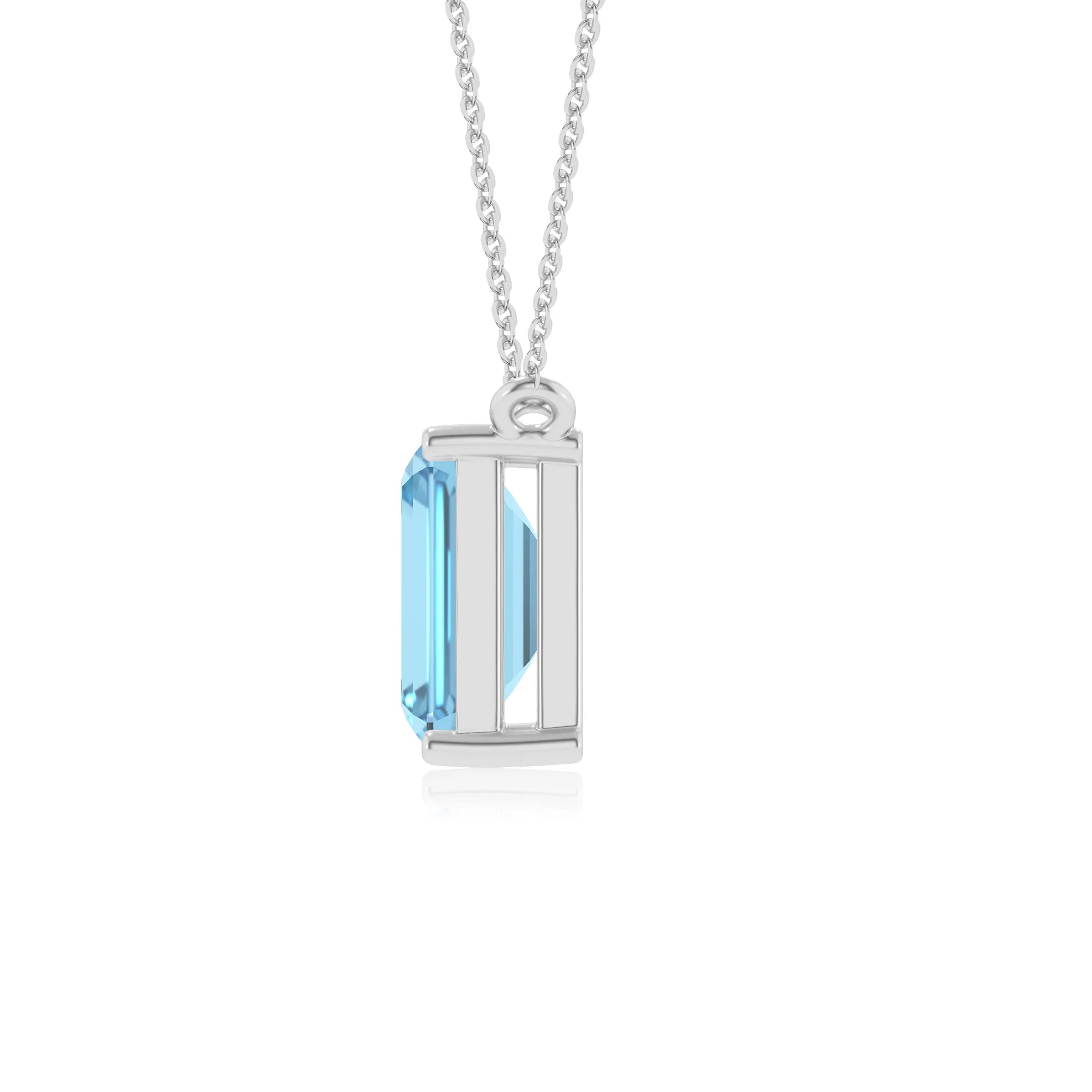 natural swiss-blue-topaz emerald cut solitaire necklaces in sterling silver