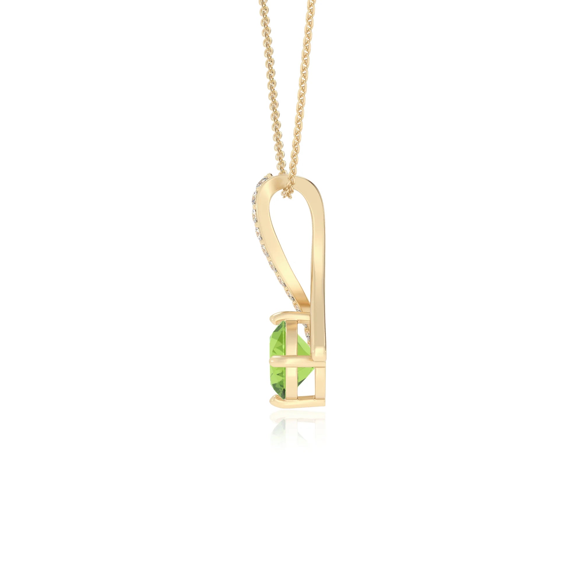 natural peridot round solitaire necklaces in yellow gold