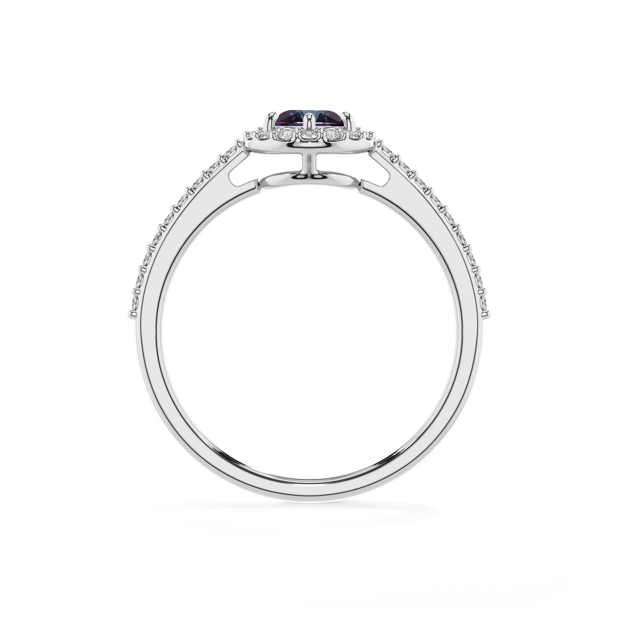lab grown alexandrite pear solitaire rings in white gold