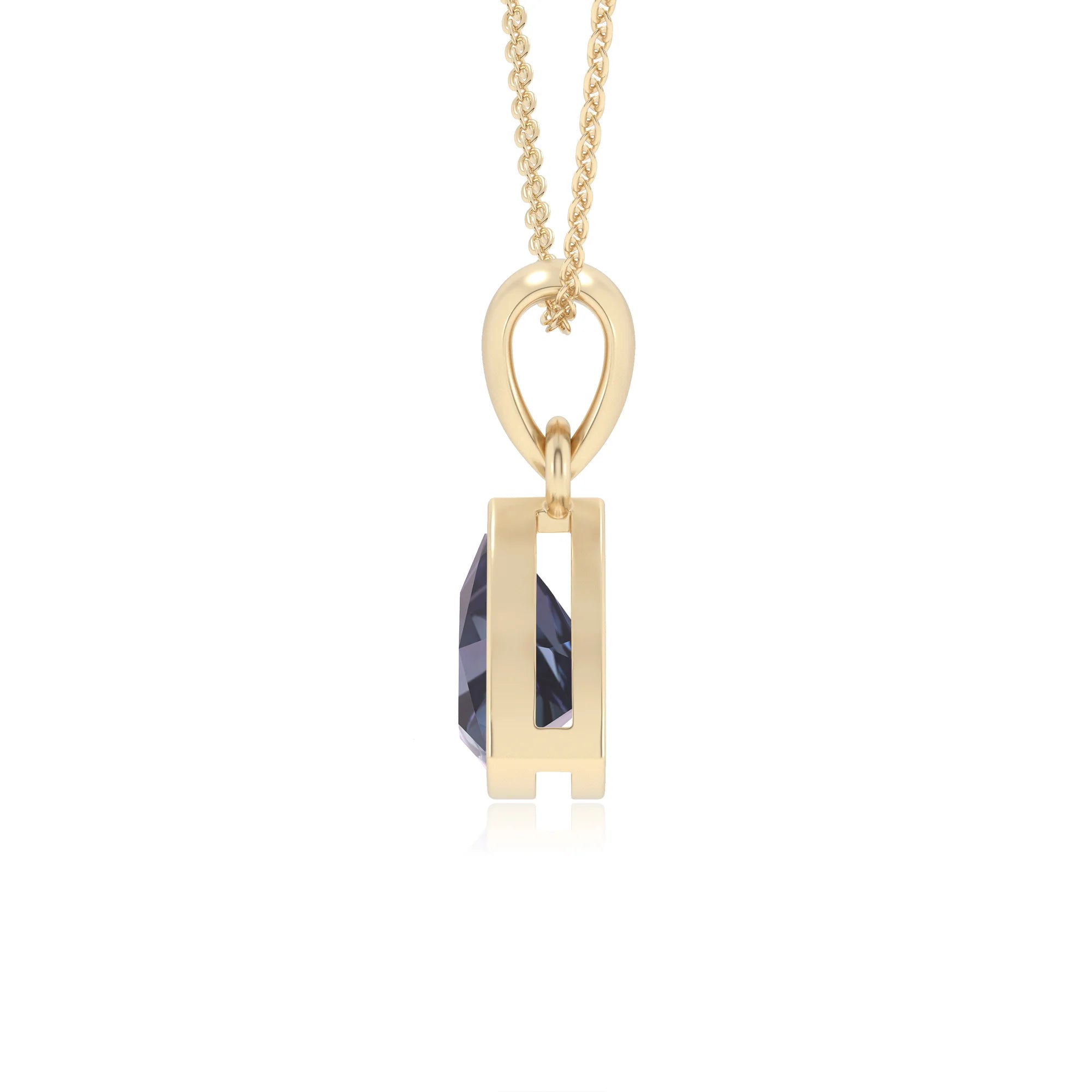 lab grown alexandrite trillion solitaire necklaces in yellow gold