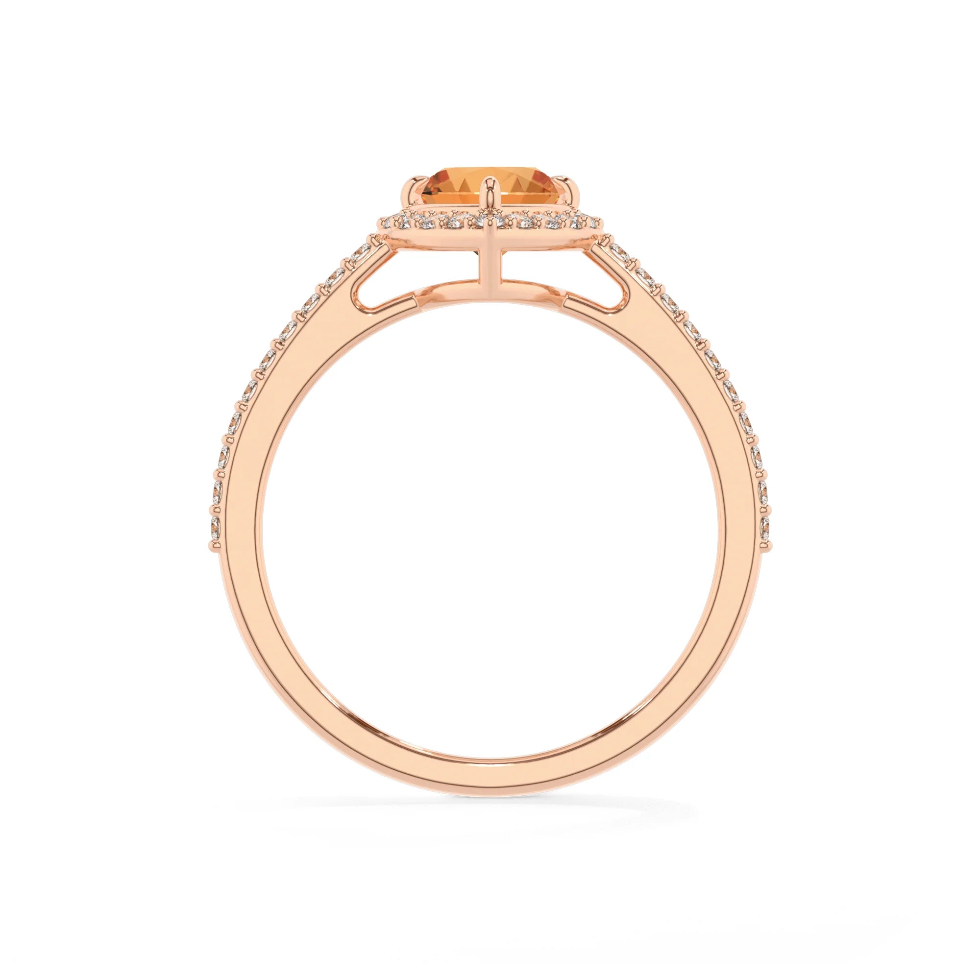 lab grown citrine heart solitaire rings in rose gold