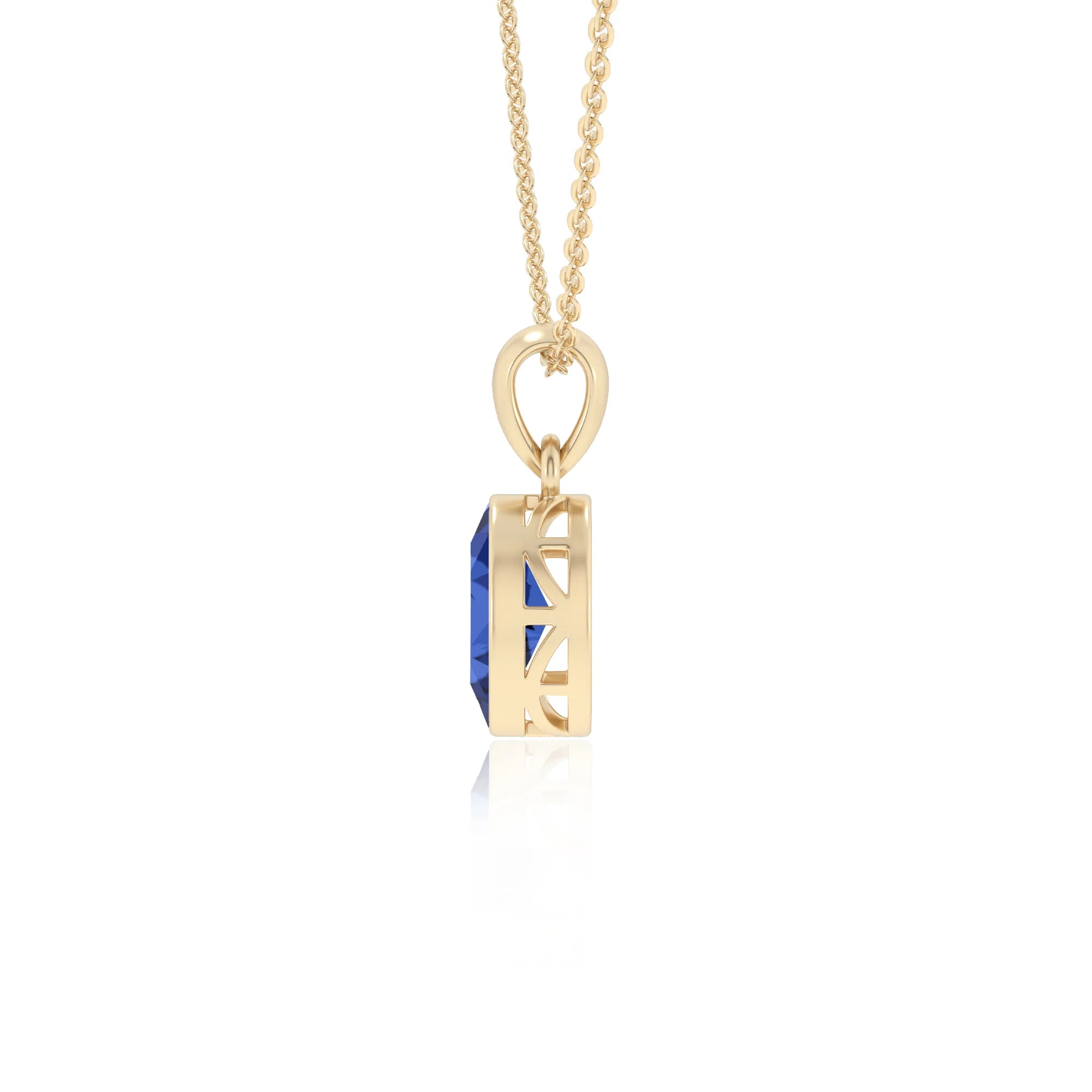 lab grown blue-sapphire oval solitaire necklaces in yellow gold
