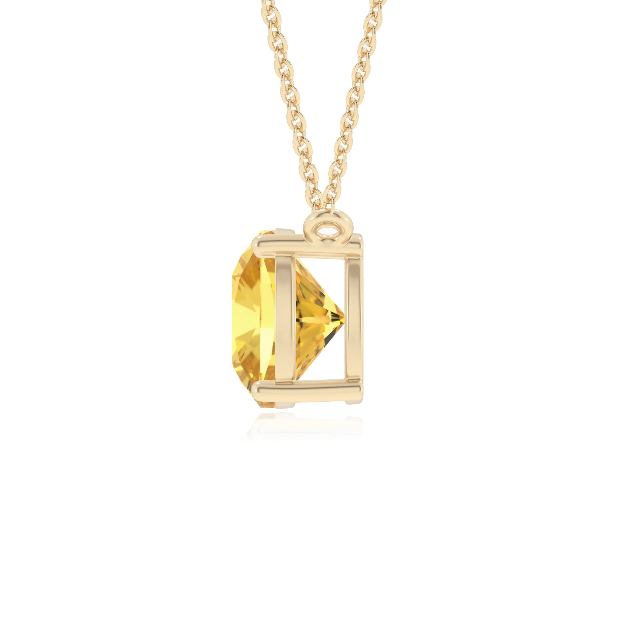 lab grown yellow-sapphire cushion solitaire necklaces in yellow gold