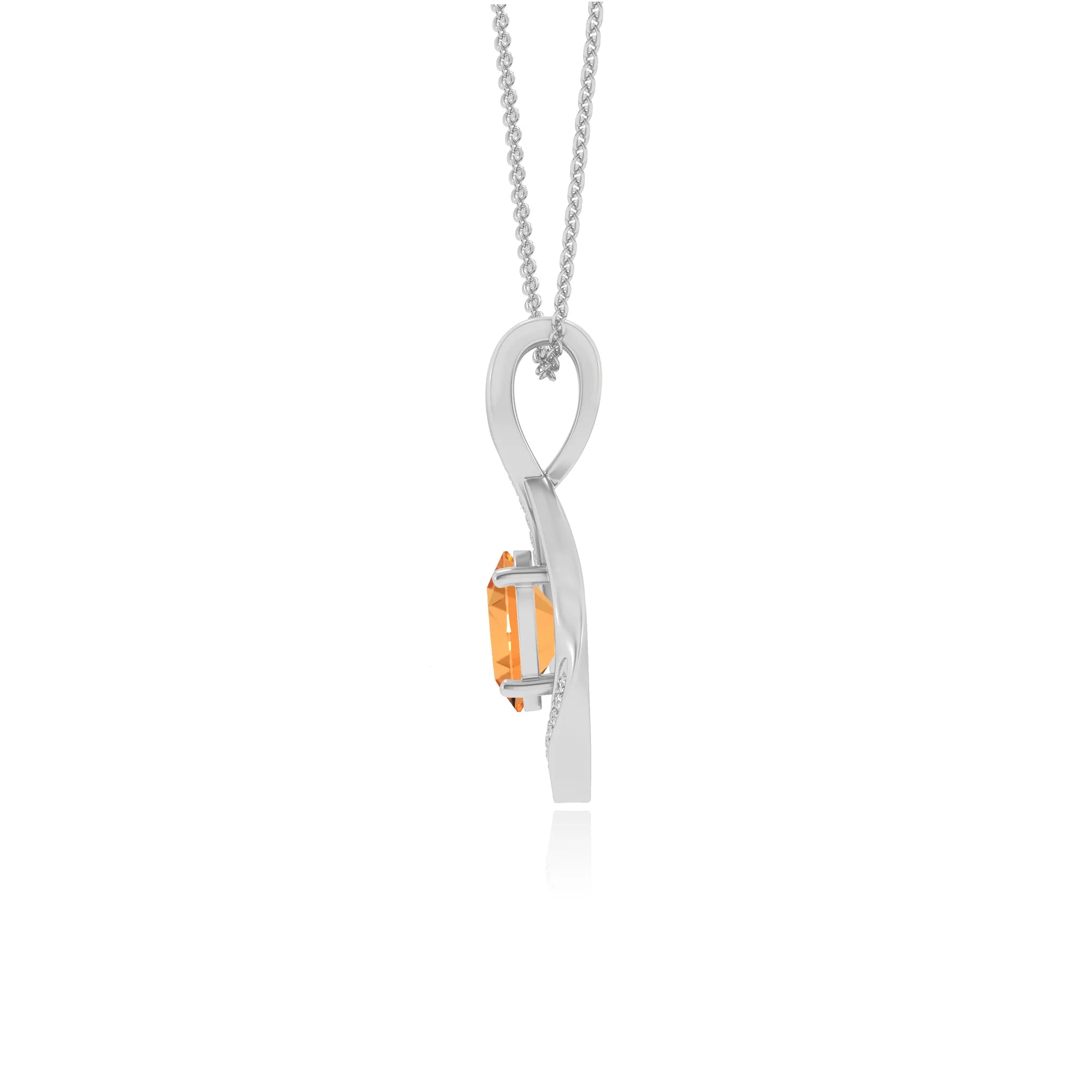 lab grown citrine oval solitaire necklaces in platinum