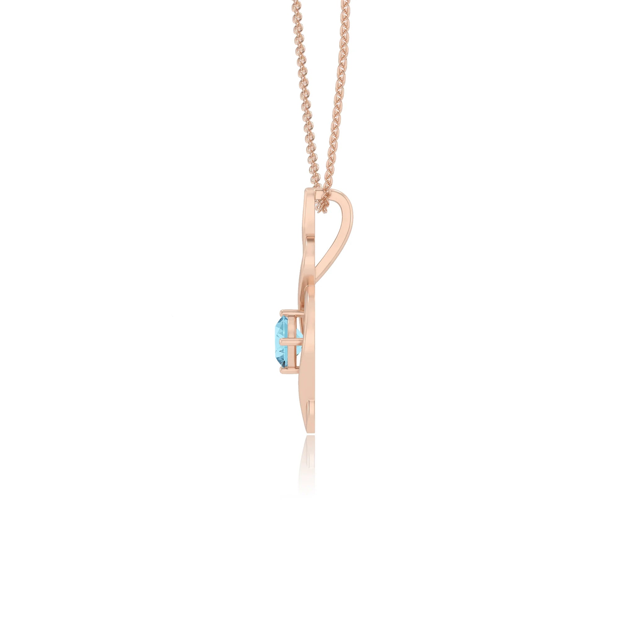 lab grown aquamarine round solitaire necklaces in rose gold