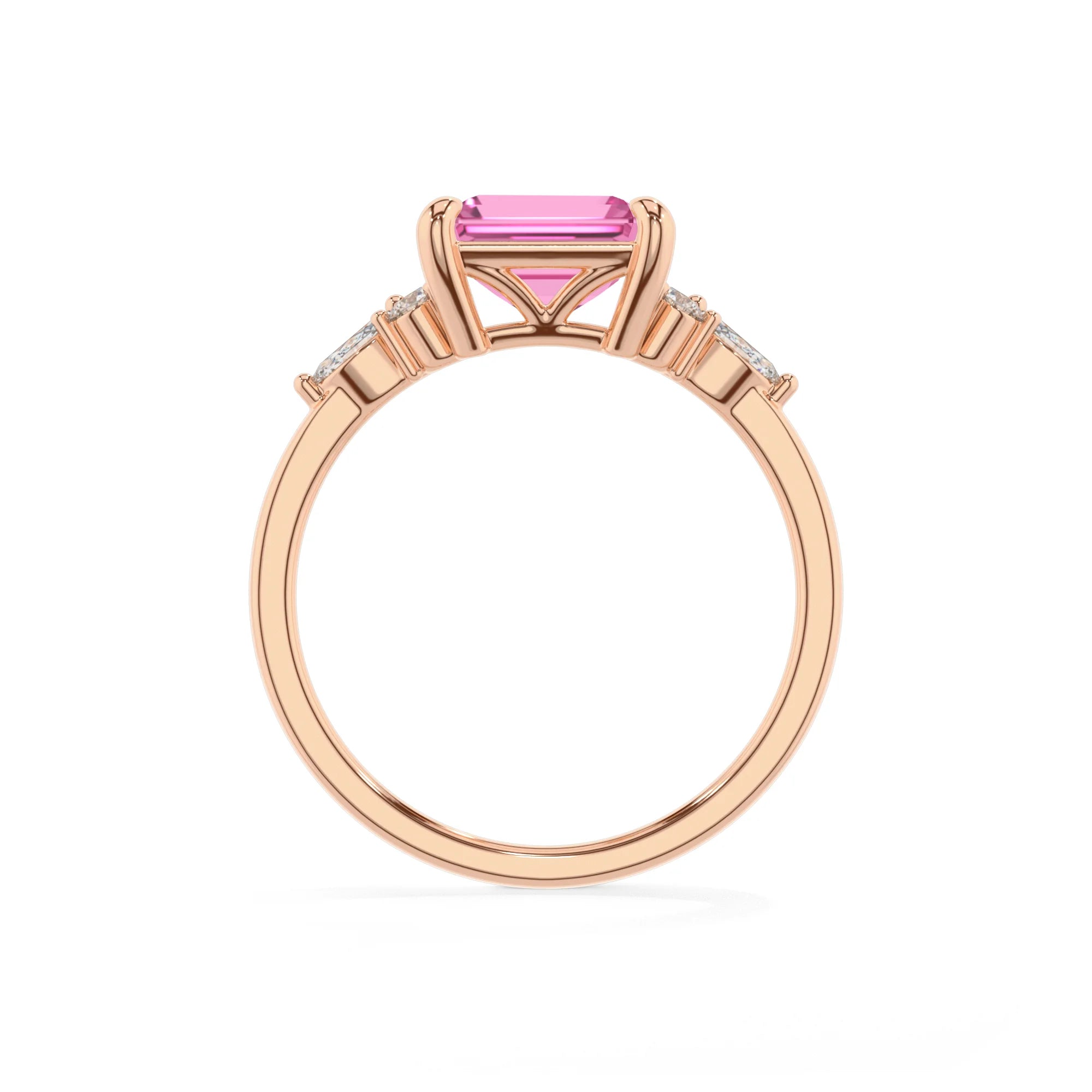 lab grown pink-sapphire emerald cut solitaire rings in rose gold
