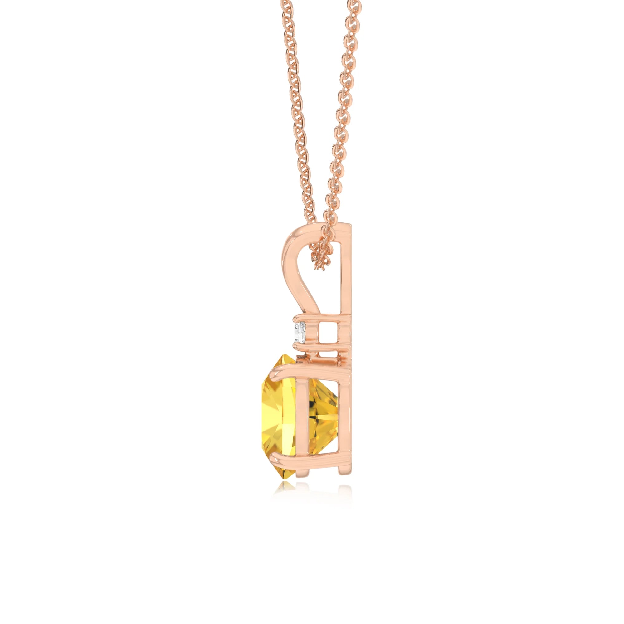 lab grown yellow-sapphire cushion solitaire v-bale necklaces in rose gold