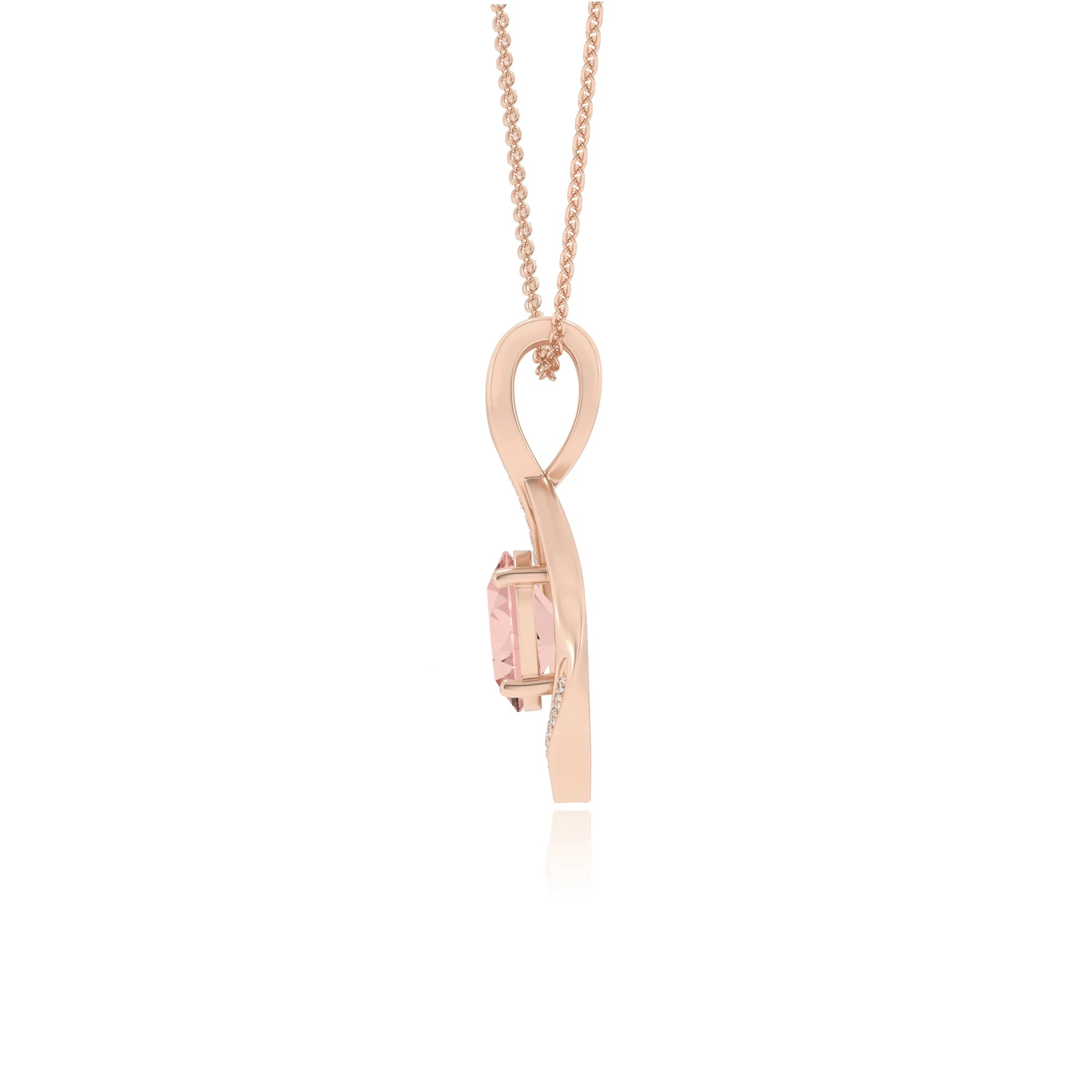 lab grown morganite oval solitaire necklaces in rose gold