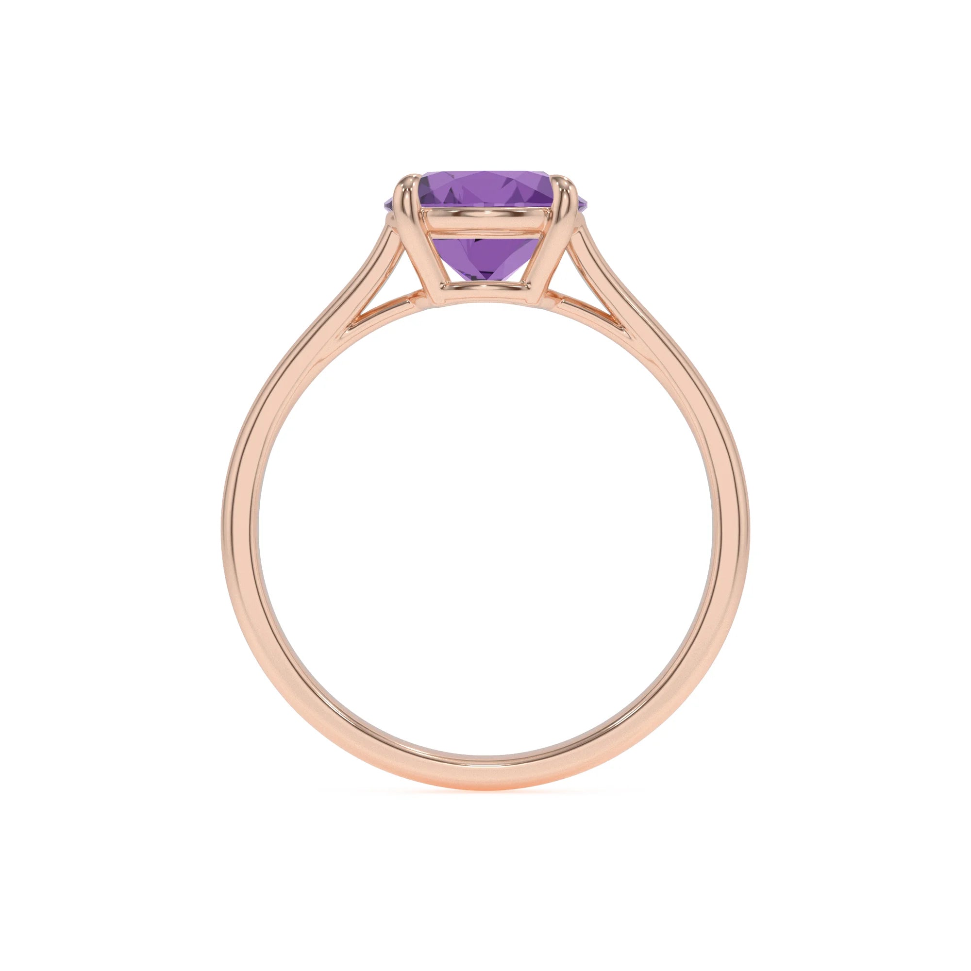 lab grown amethyst round solitaire rings in rose gold
