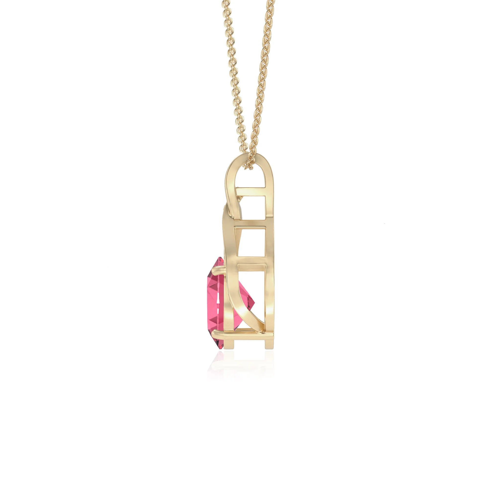 lab grown pink-tourmaline oval solitaire necklaces in yellow gold