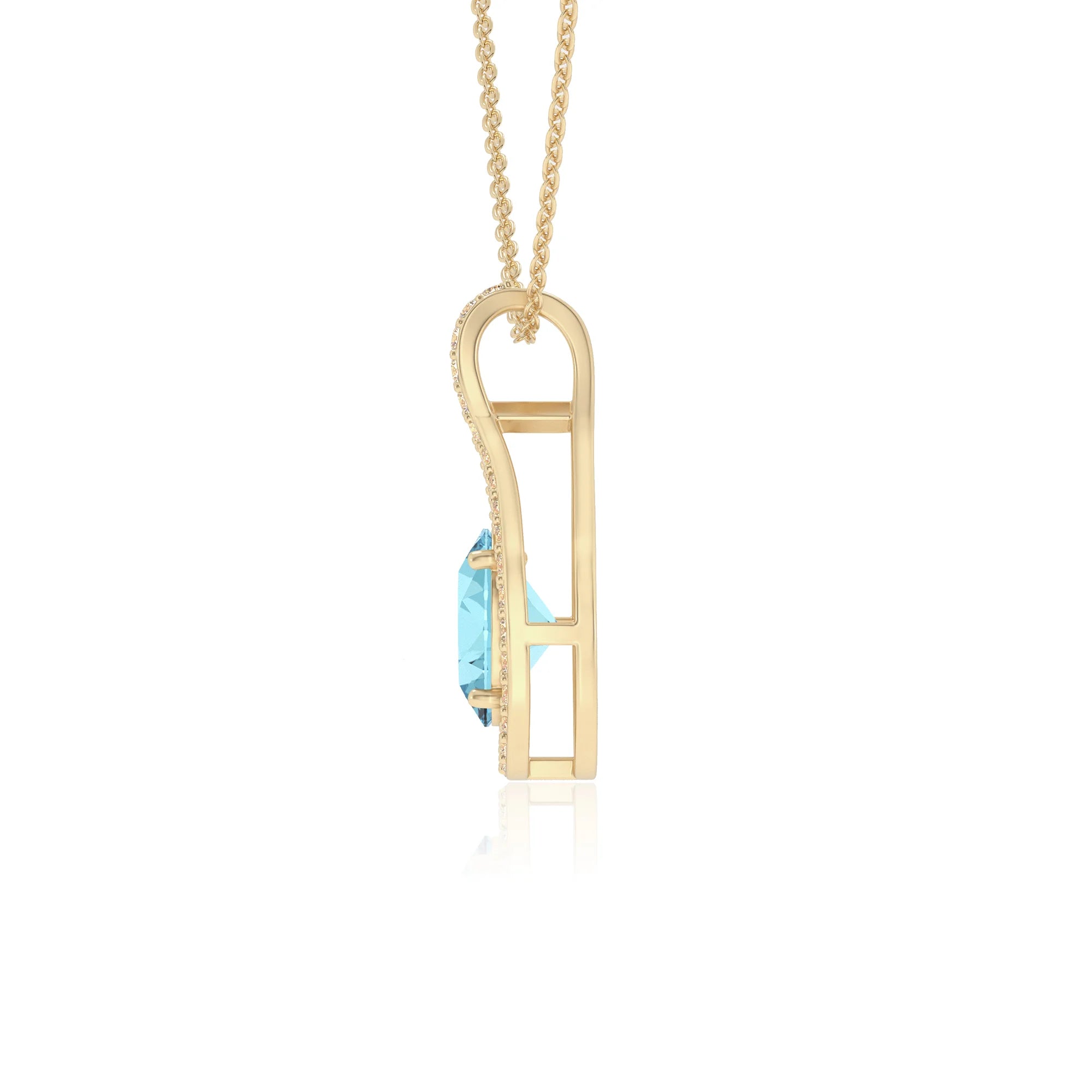 lab grown aquamarine oval solitaire necklaces in yellow gold