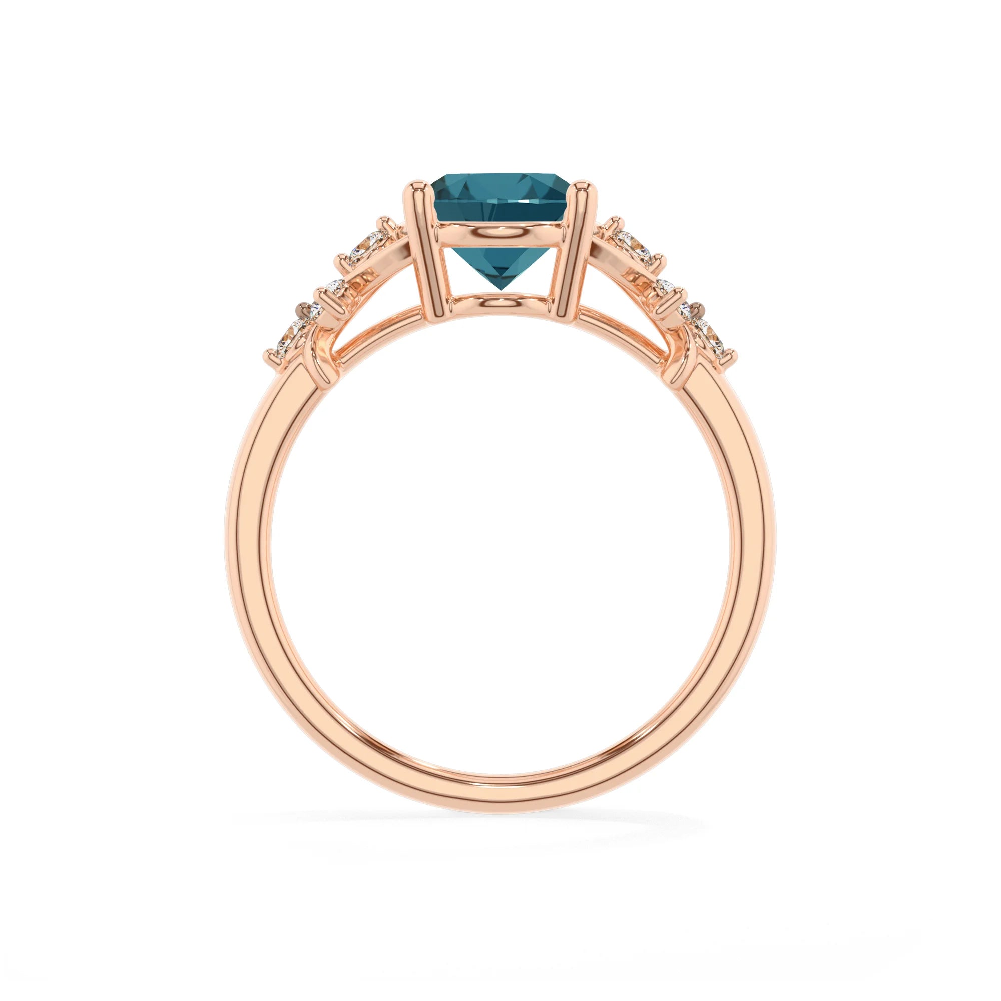 natural london-blue-topaz oval solitaire rings in rose gold