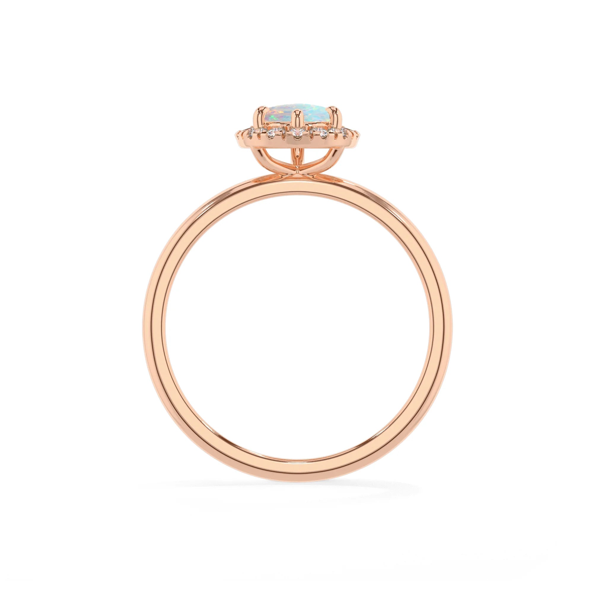 lab grown opal pear solitaire rings in rose gold
