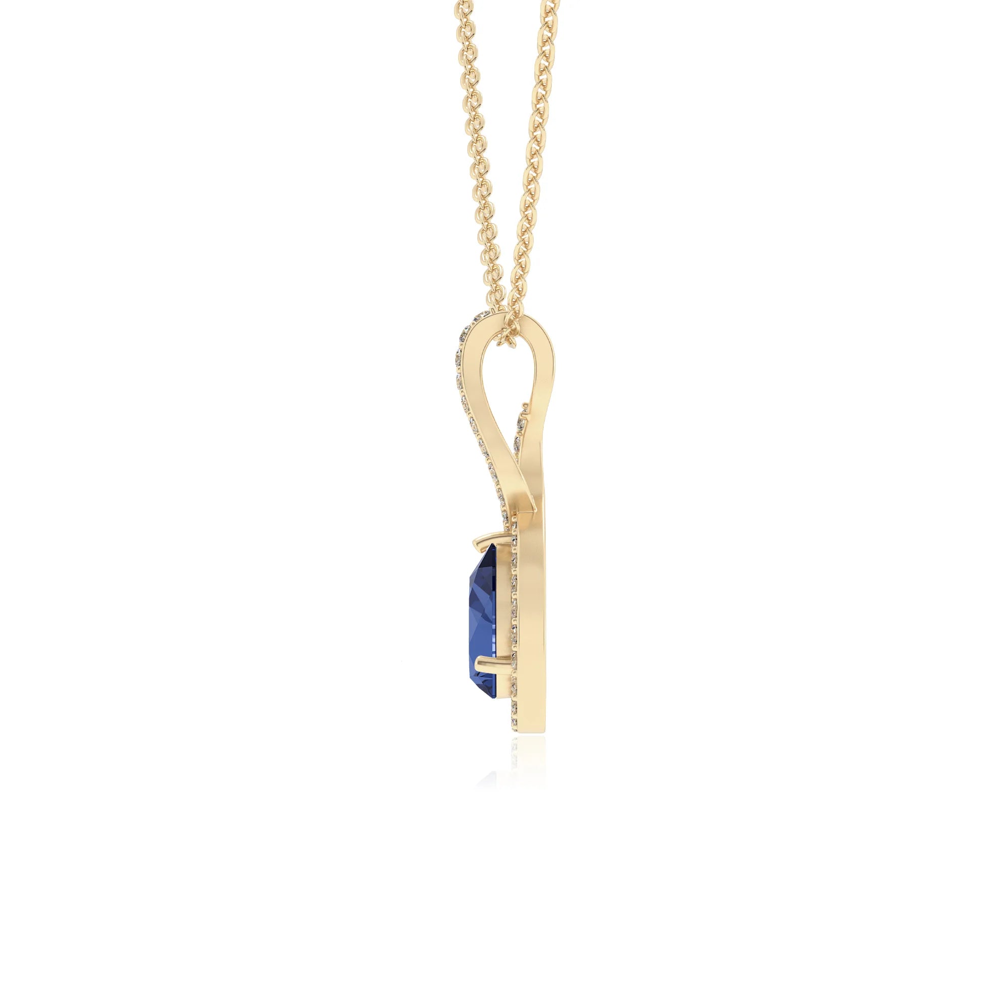 lab grown blue-sapphire pear necklaces in yellow gold