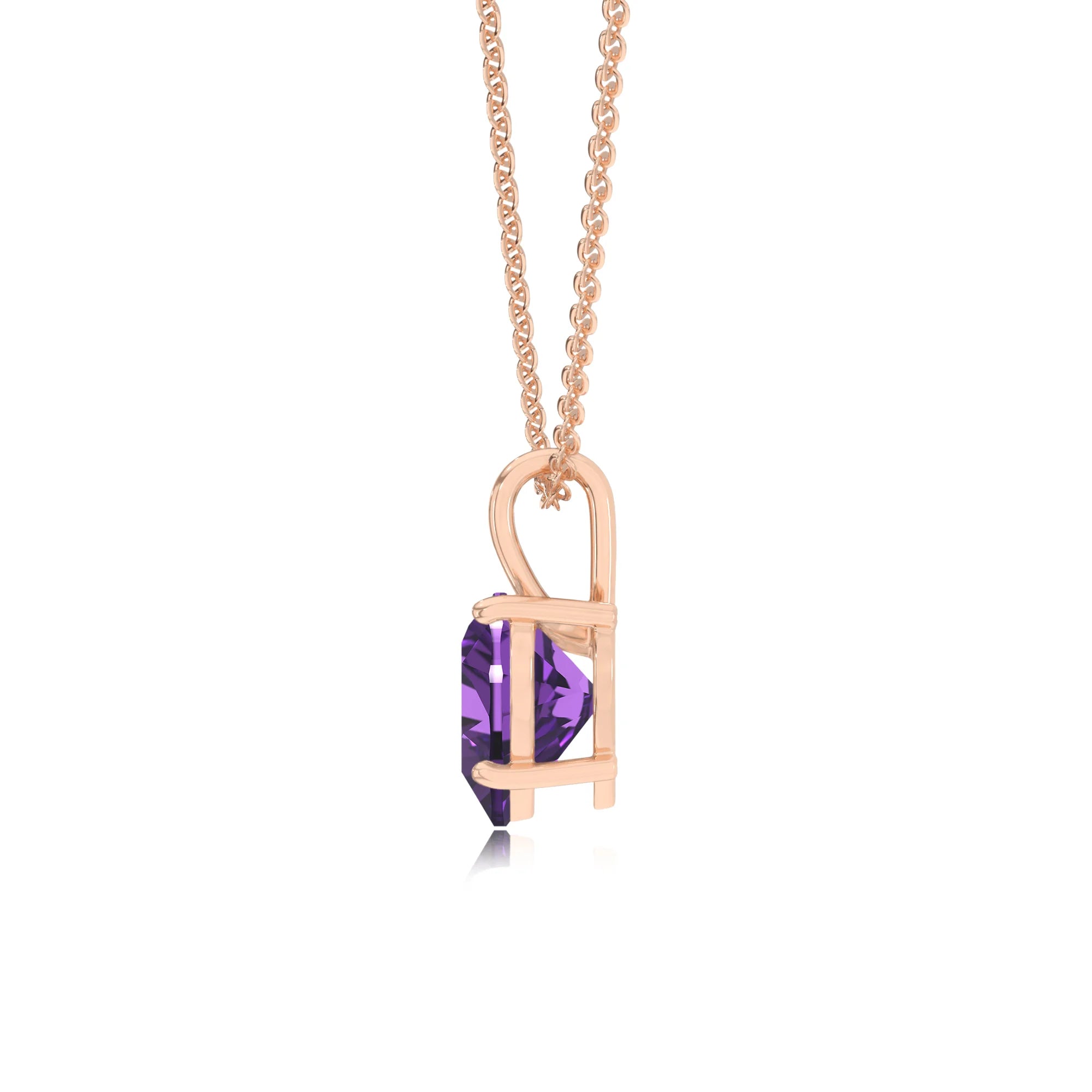 lab grown amethyst heart solitaire necklaces in rose gold