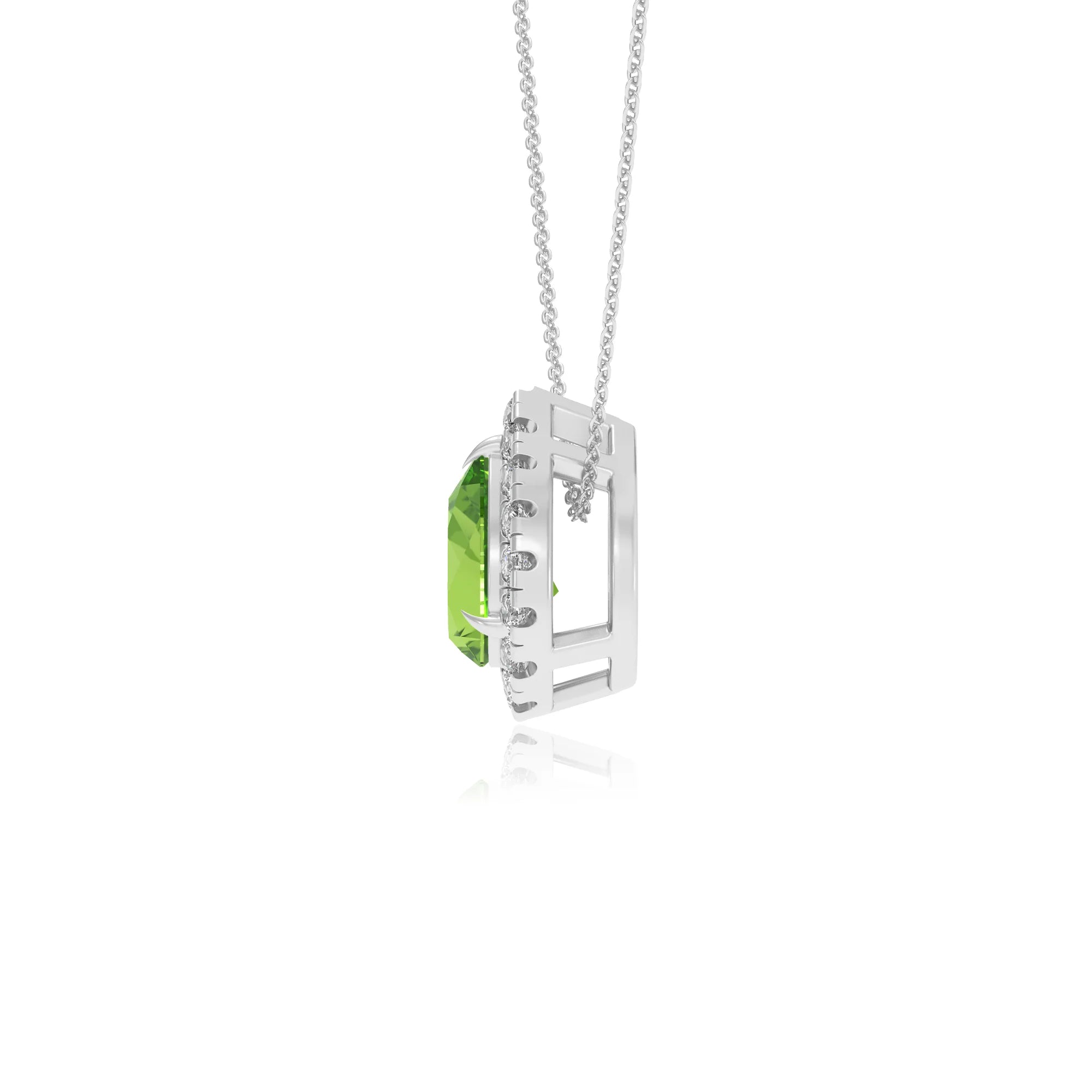 natural peridot pear solitaire necklaces in white gold