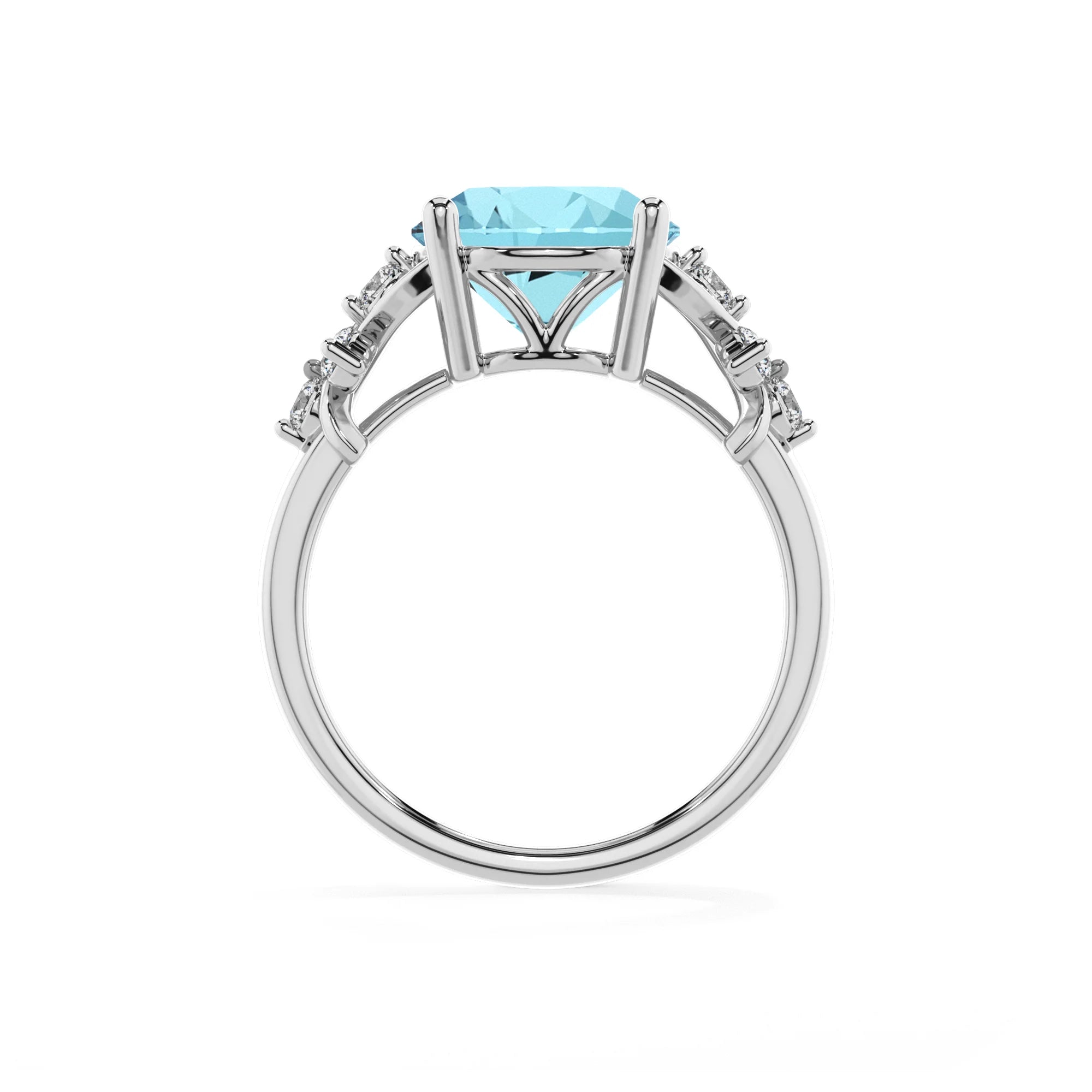 lab grown aquamarine round solitaire rings in white gold