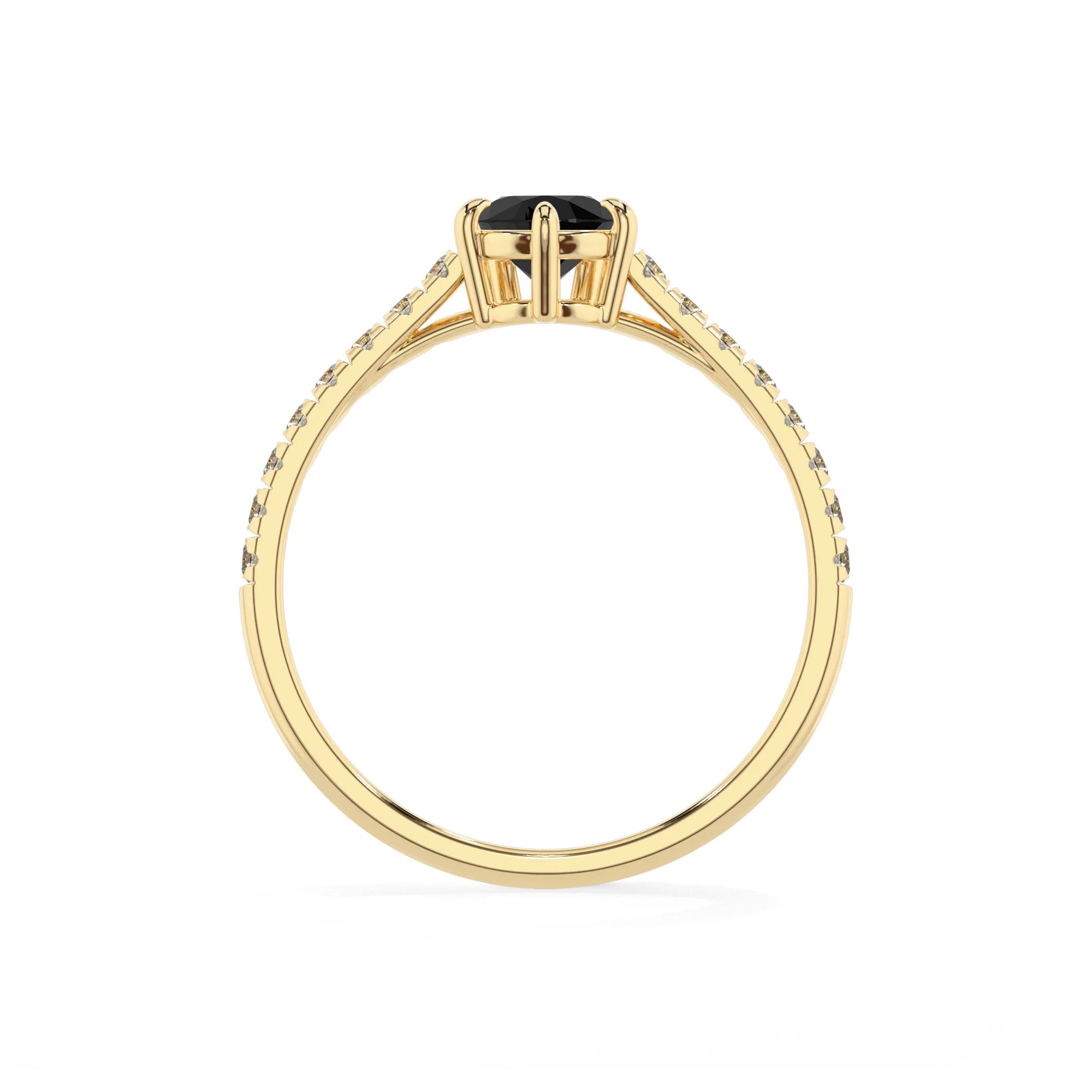 natural black-onyx pear half eternity solitaire engagement rings in yellow gold