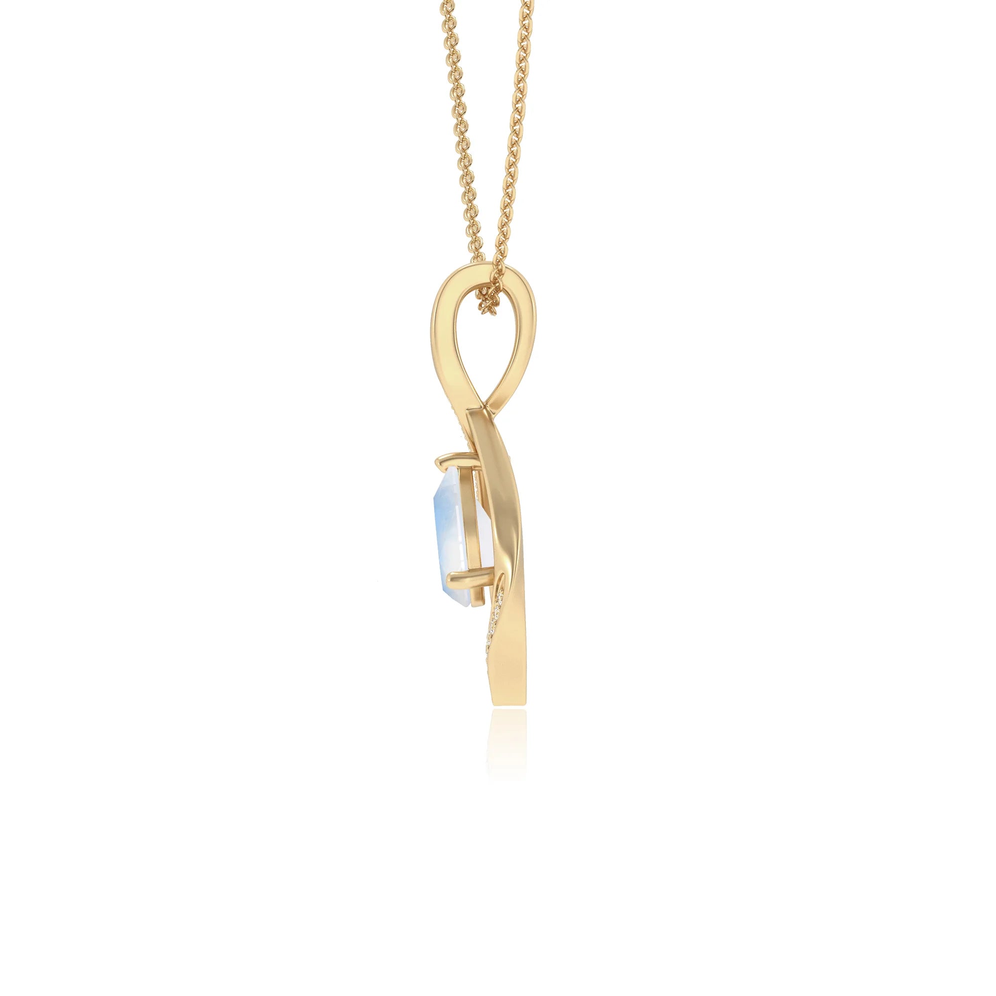 natural rainbow-moonstone pear solitaire necklaces in yellow gold
