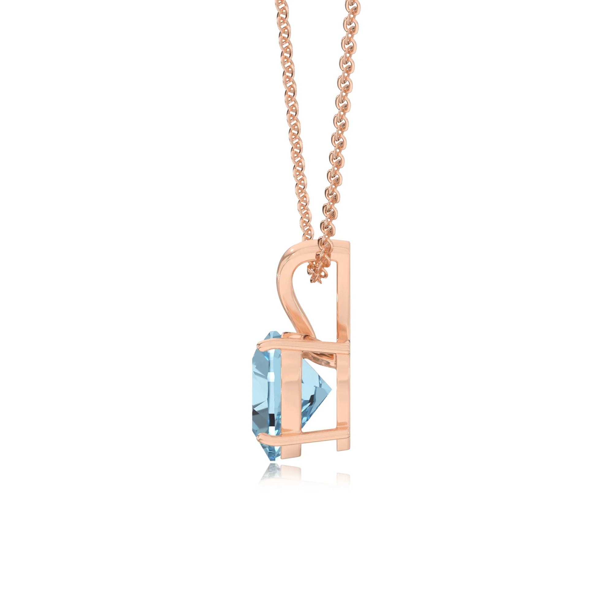 lab grown aquamarine heart solitaire v-bale necklaces in rose gold