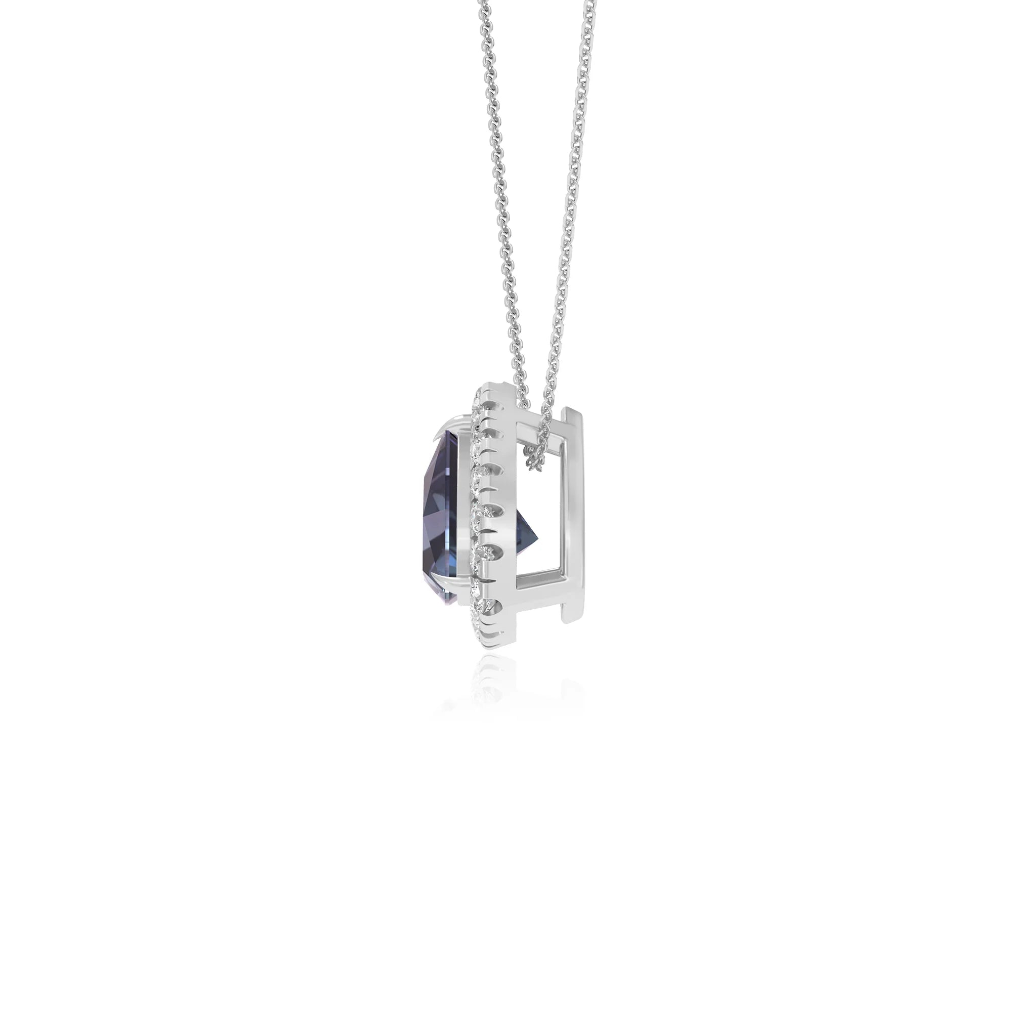 lab grown alexandrite trillion solitaire necklaces in platinum
