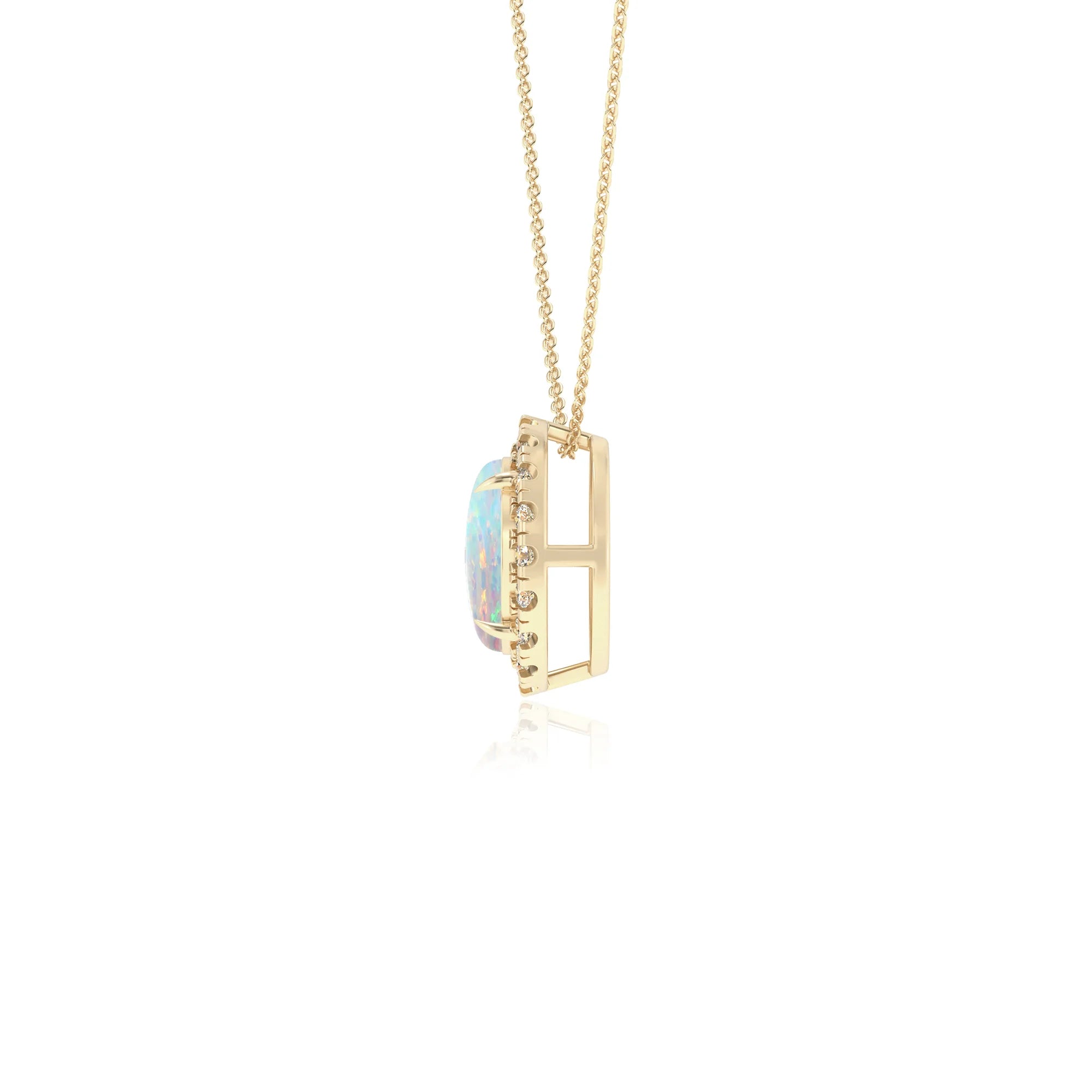 lab grown opal round solitaire necklaces in yellow gold