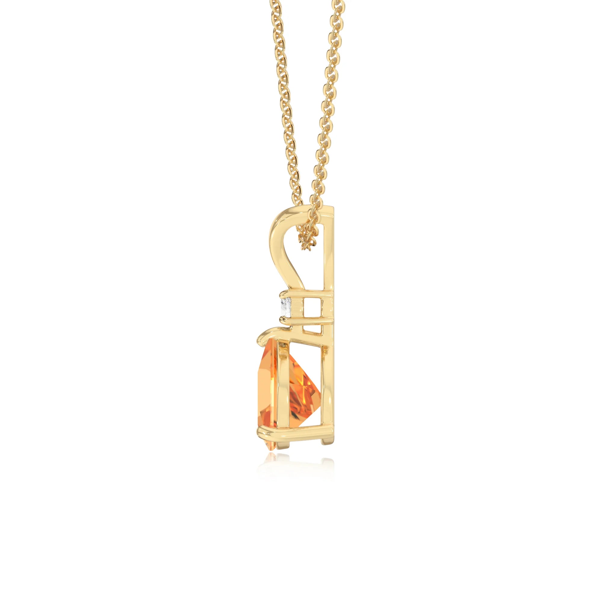 lab grown citrine trillion solitaire v-bale necklaces in yellow gold
