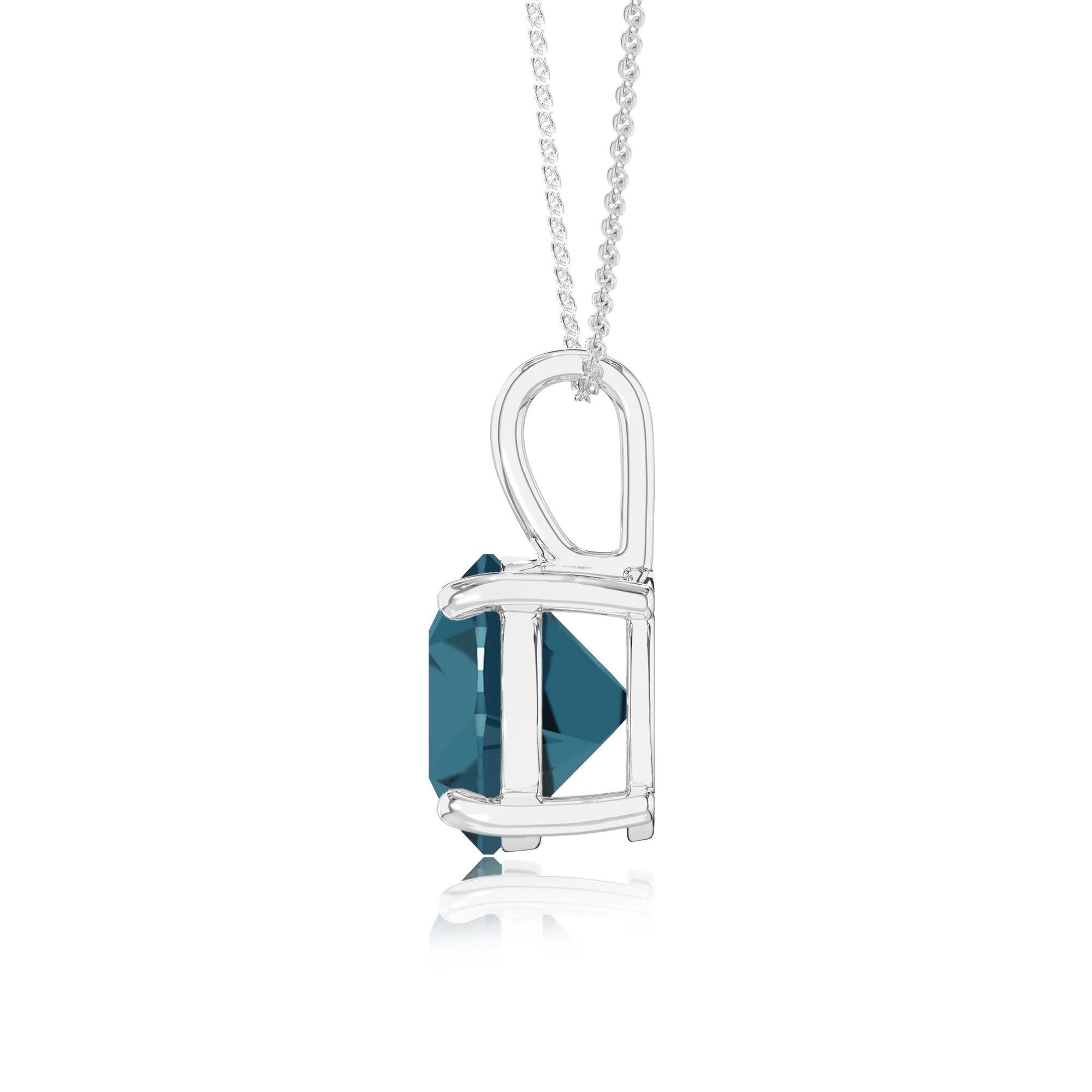 natural london-blue-topaz round solitaire necklaces in sterling silver