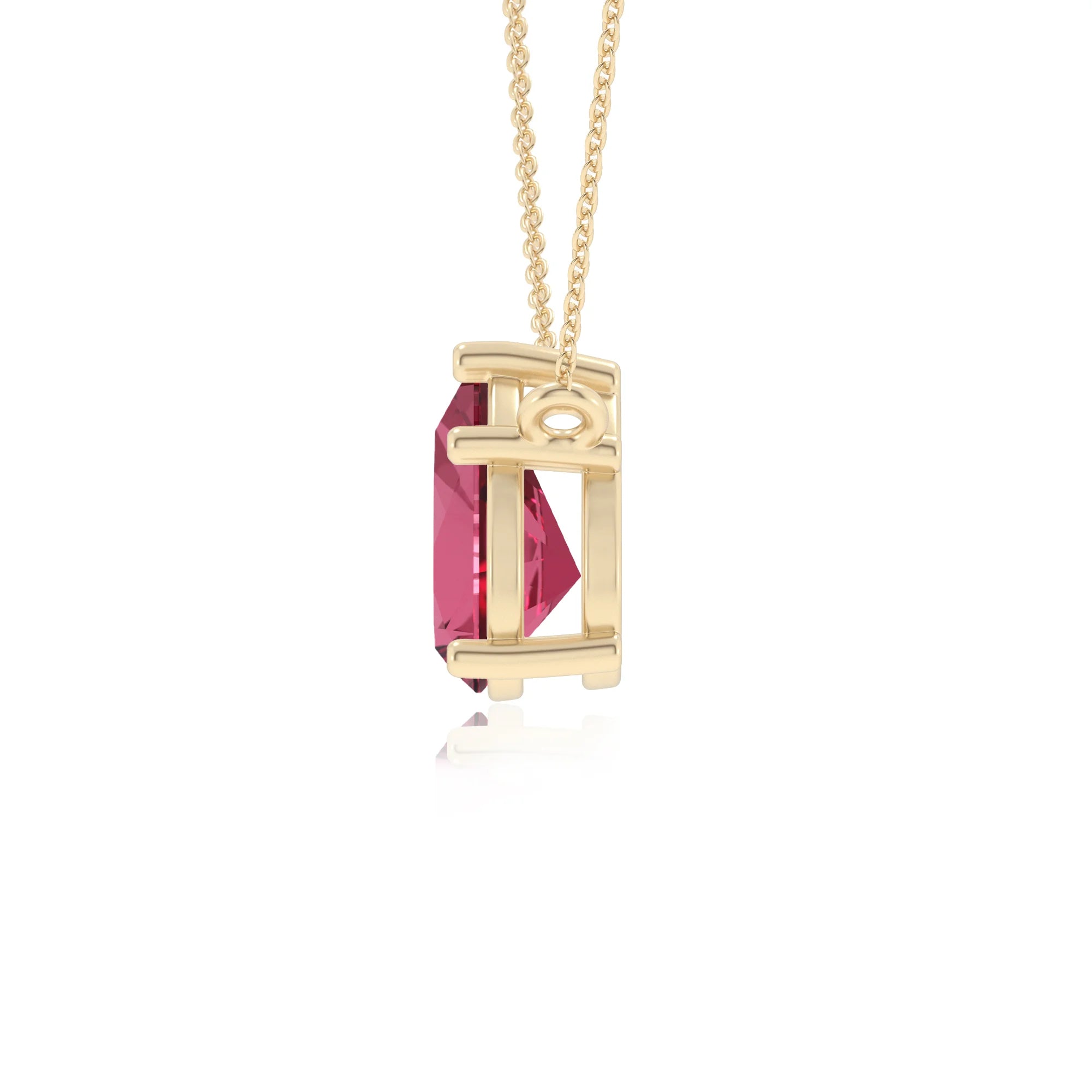 lab grown pink-tourmaline pear solitaire necklaces in yellow gold