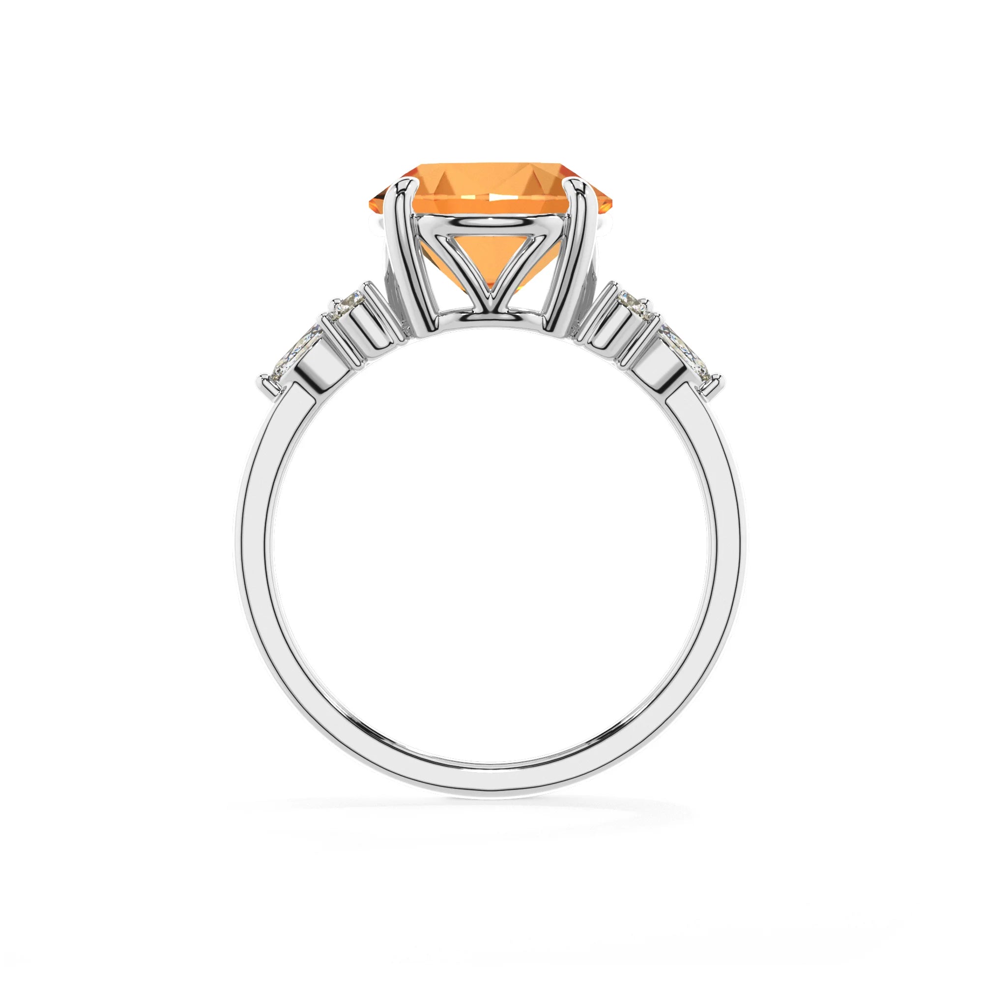 lab grown citrine round solitaire rings in white gold
