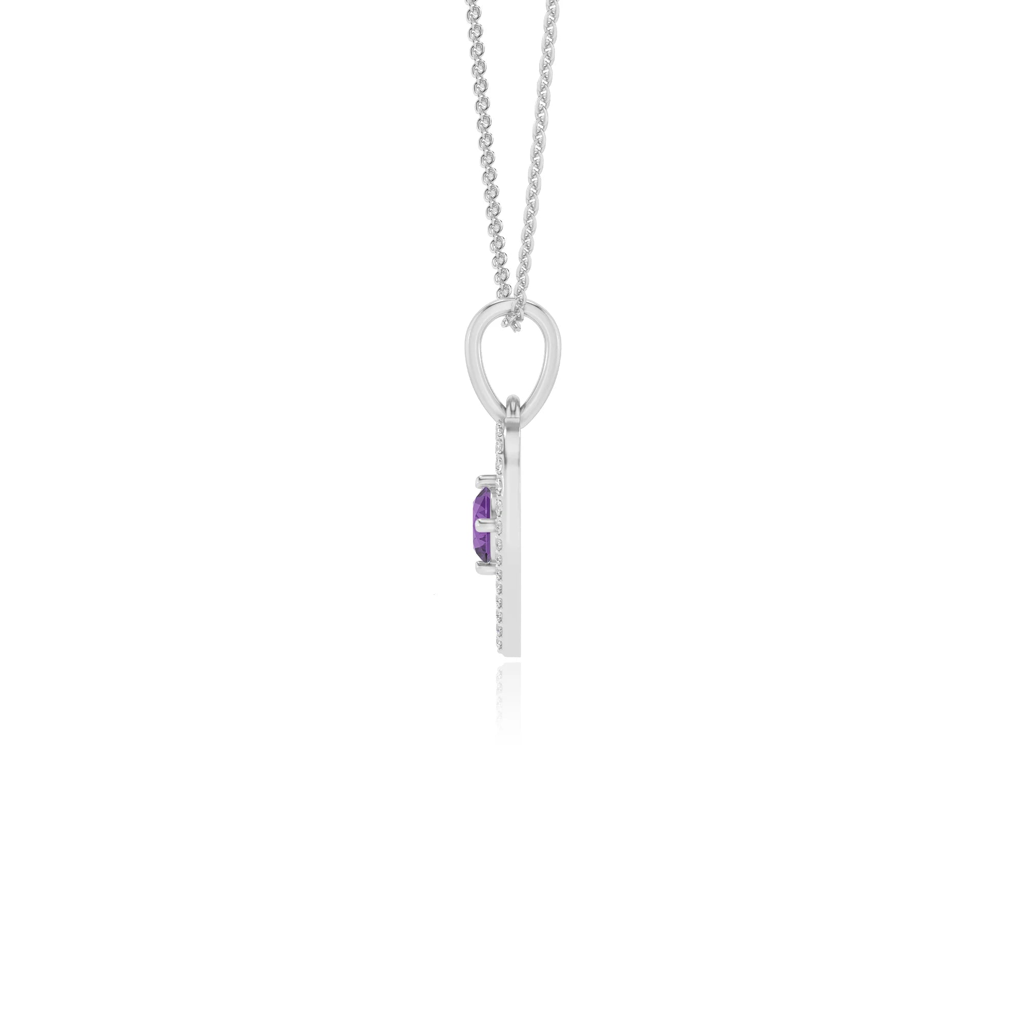 lab grown amethyst round infinity necklaces in white gold